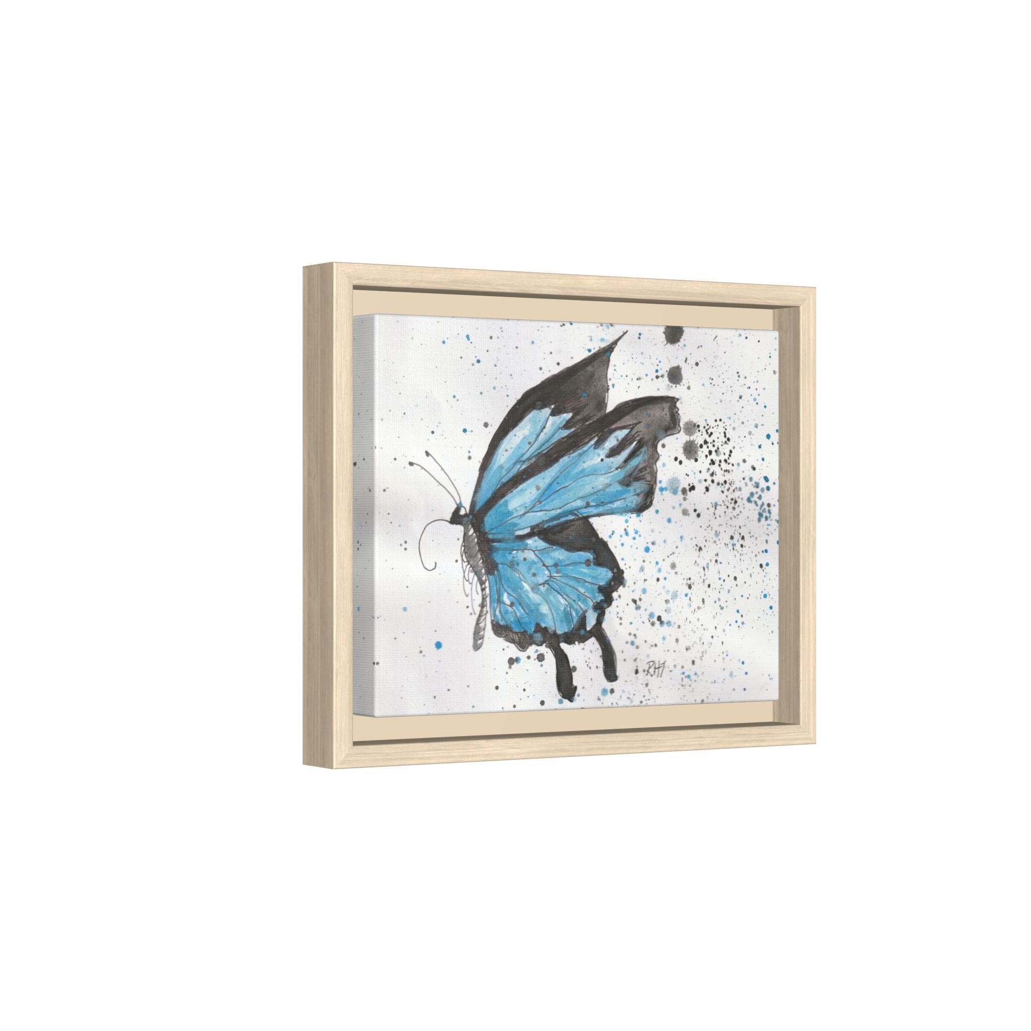 Blue Watercolor Butterfly Matte Canvas Print (Framed)