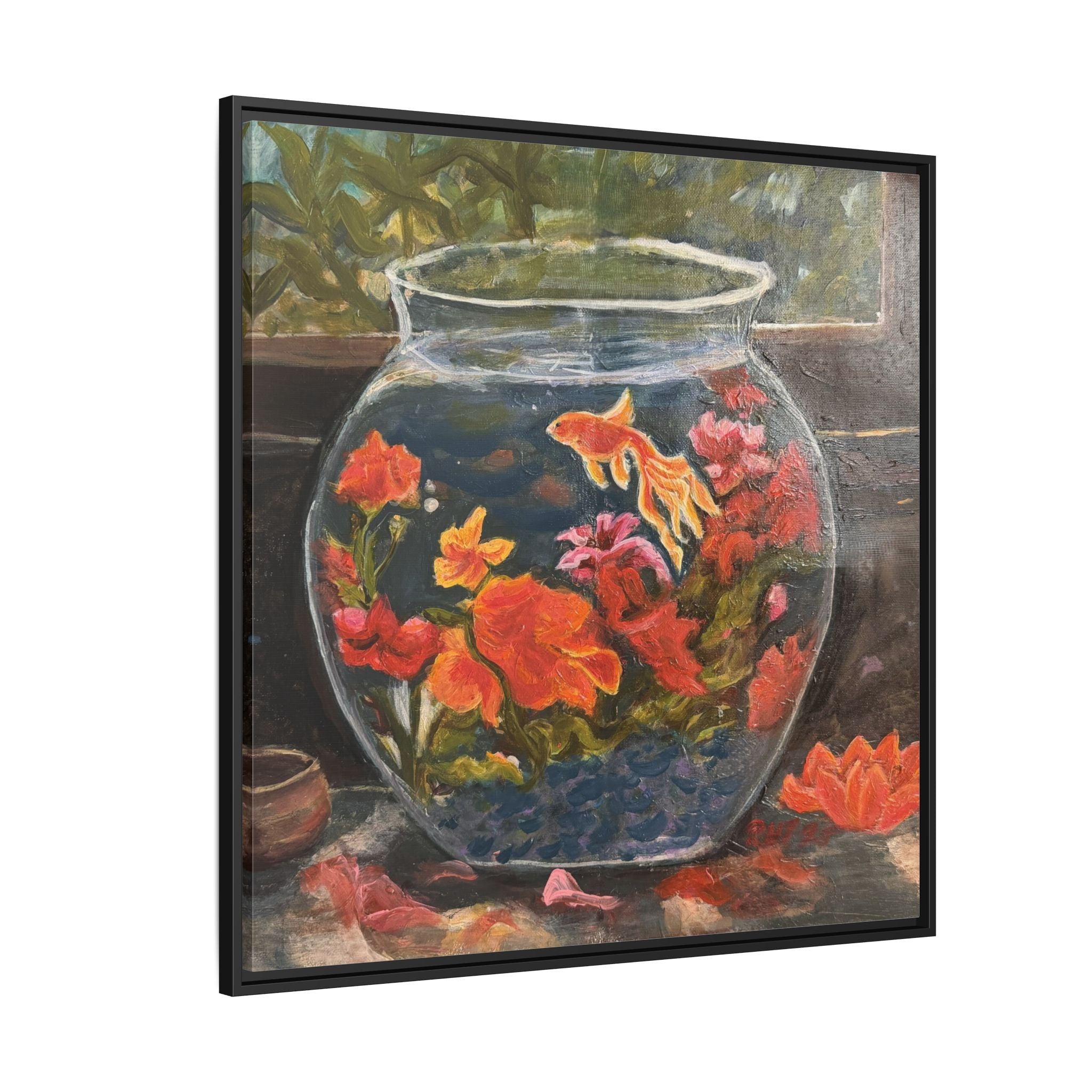 Framed Matte Canvas Print of Original– Colorful Goldfish Bowl Art