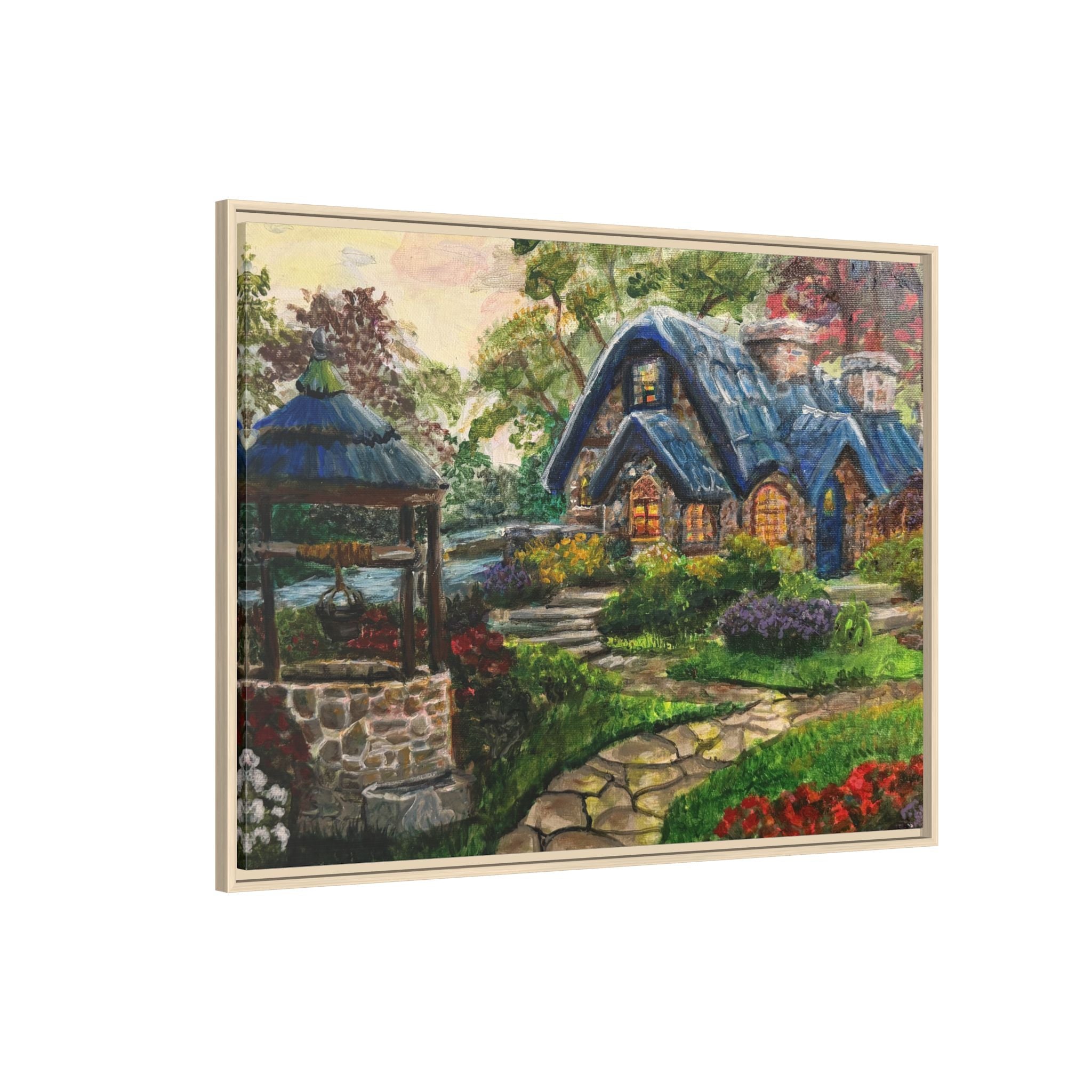 Framed Matte Canvas Cottage Well - Print of Original— Cozy Garden Pathway Print