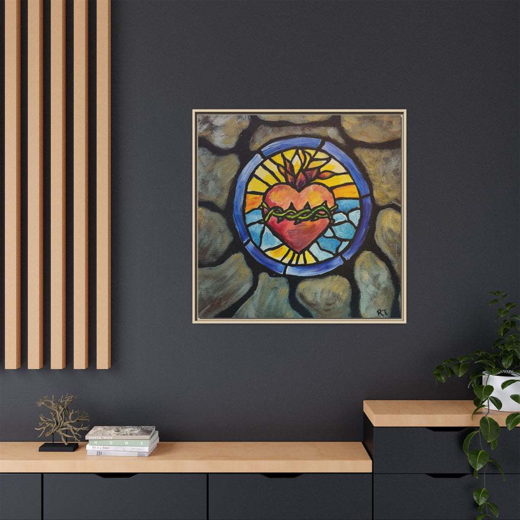 Sacred Heart Stained Glass Print — Framed Matte Canvas