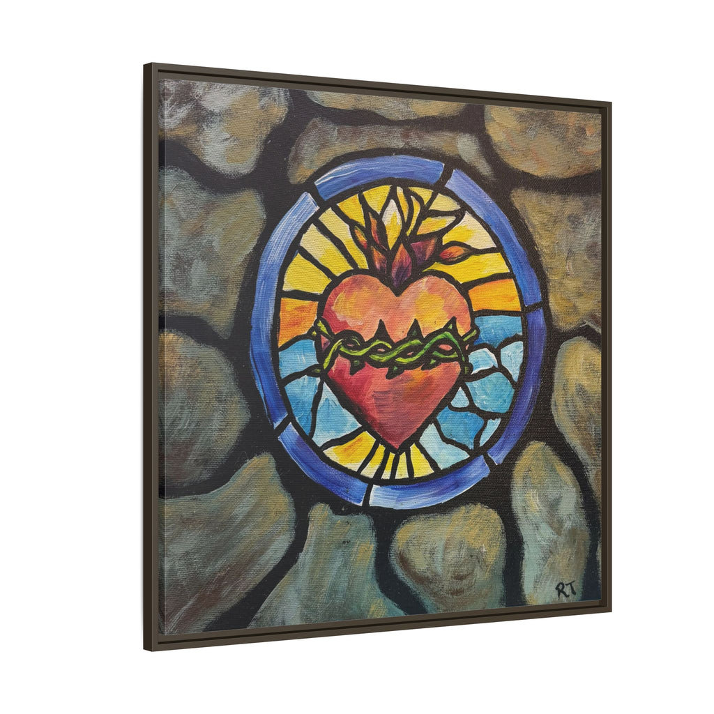 Sacred Heart Stained Glass Print — Framed Matte Canvas
