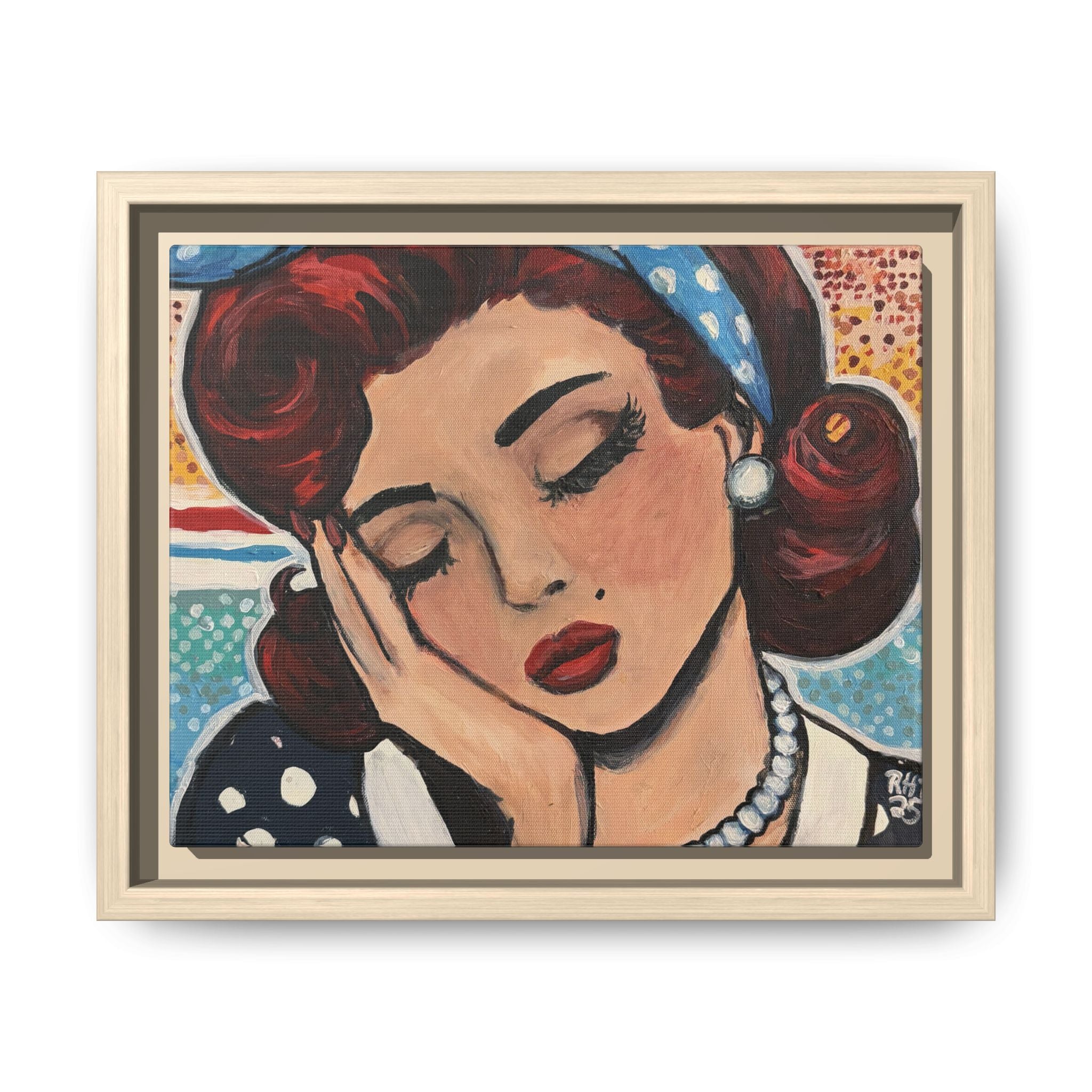 Retro Pop Art Portrait Canvas Print of Original "Oh My" — Framed Matte Wall Art