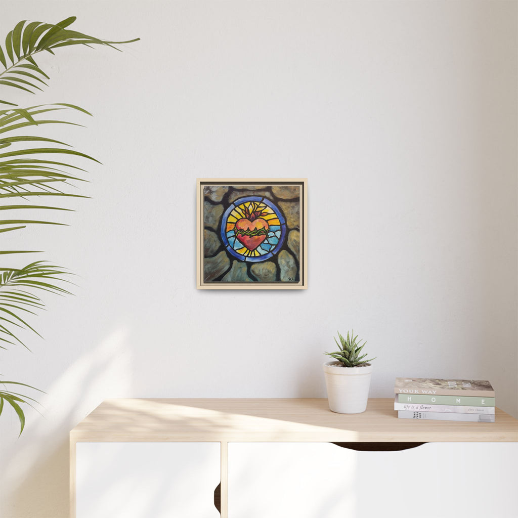 Sacred Heart Stained Glass Print — Framed Matte Canvas