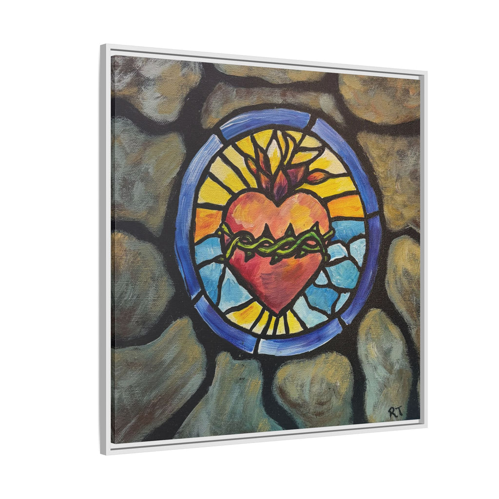 Sacred Heart Stained Glass Print — Framed Matte Canvas