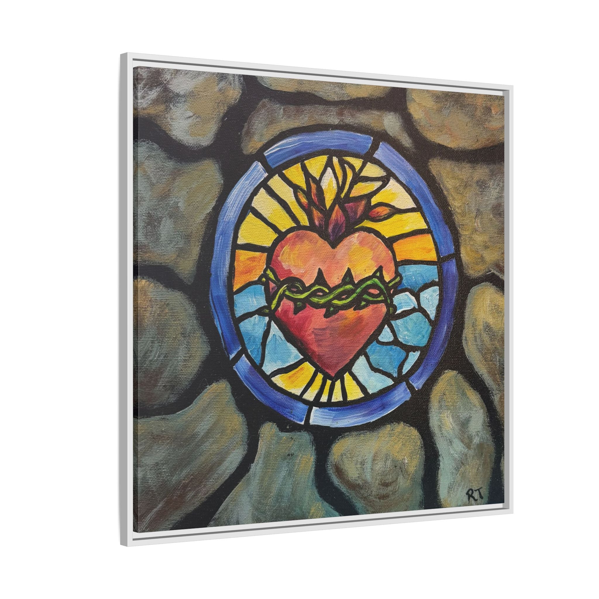 Sacred Heart Stained Glass Print — Framed Matte Canvas