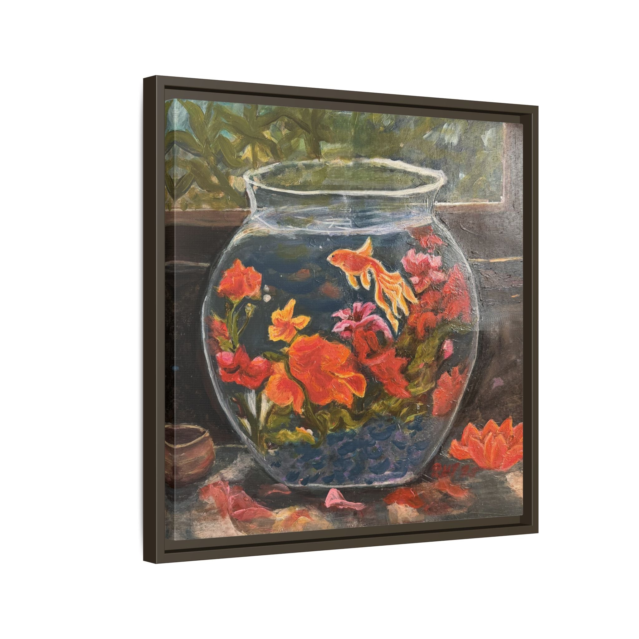 Framed Matte Canvas Print of Original– Colorful Goldfish Bowl Art
