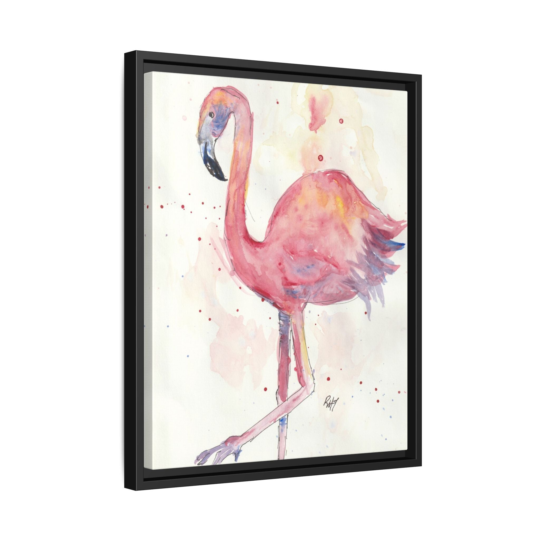 Watercolor Flamingo Dance Matte Canvas Framed Art Print of Original