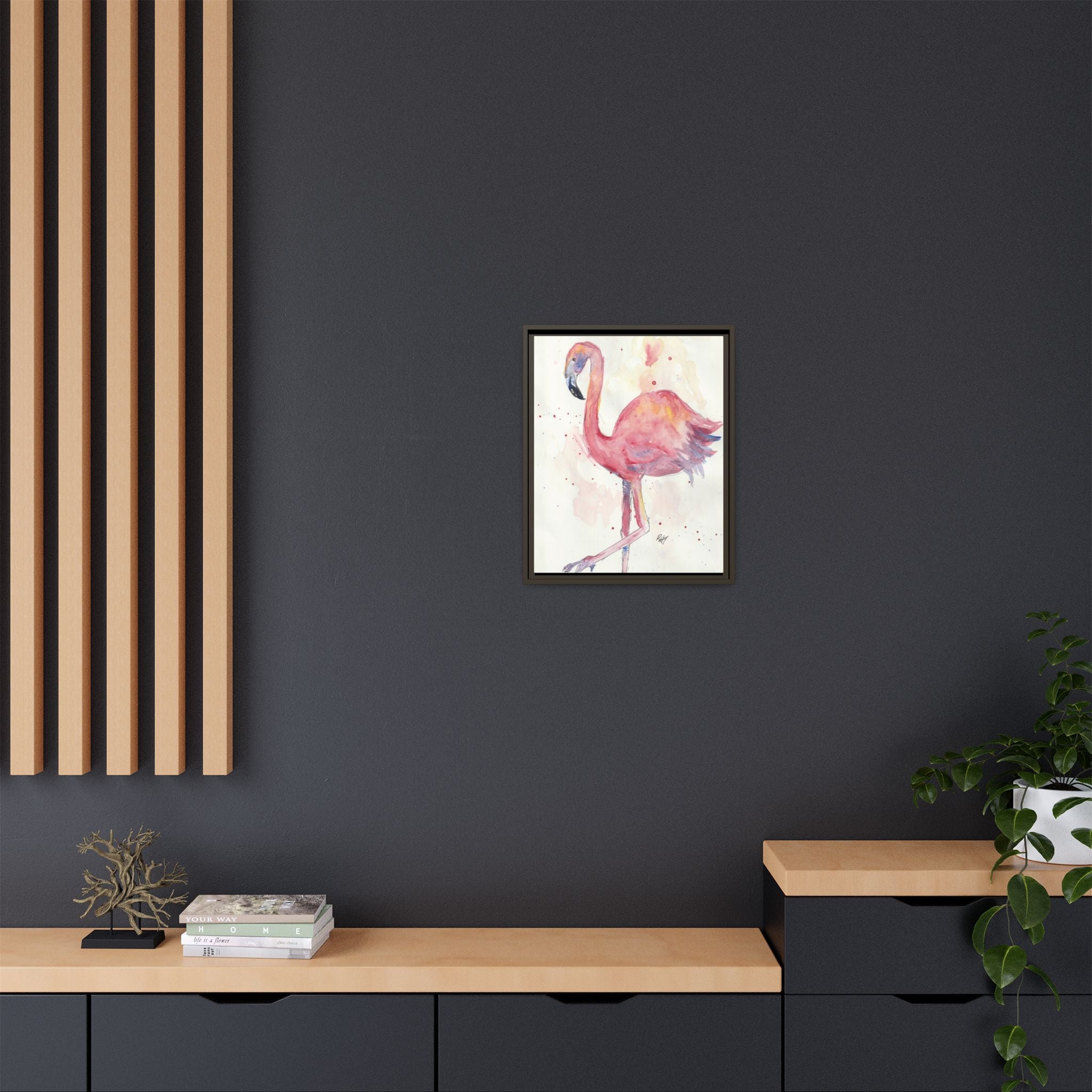 Watercolor Flamingo Dance Matte Canvas Framed Art Print of Original