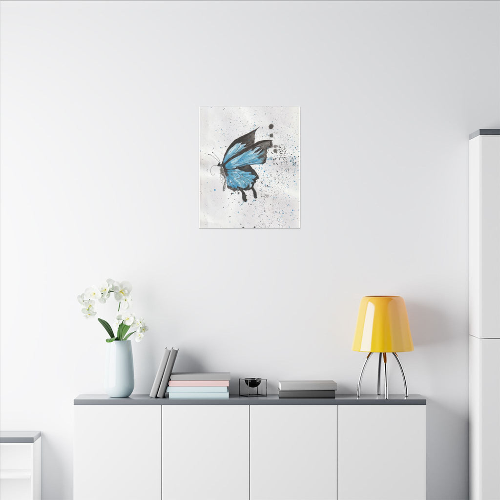 Blue Watercolor Butterfly Canvas Print — Stretched Matte Wall Art