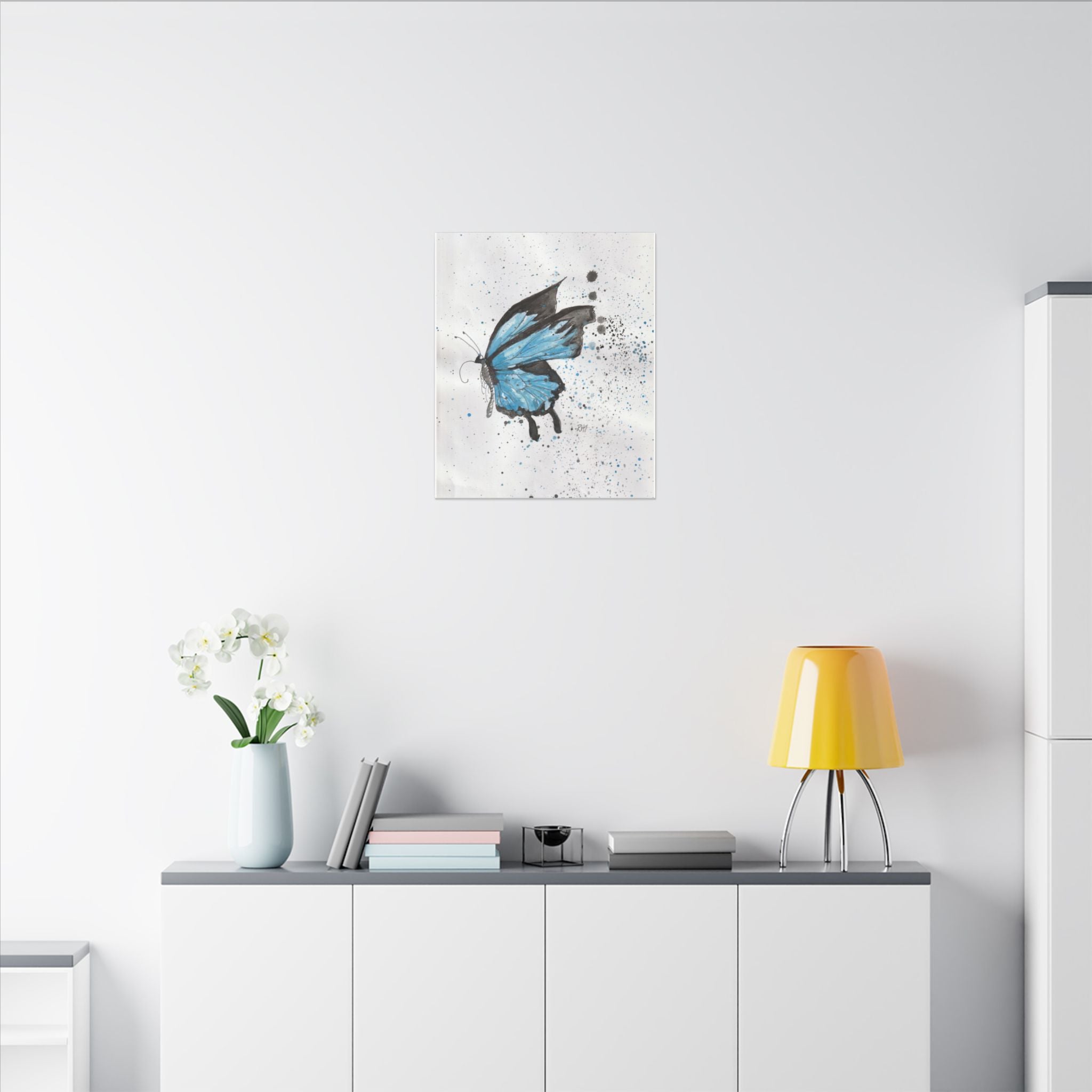 Blue Watercolor Butterfly Canvas Print — Stretched Matte Wall Art