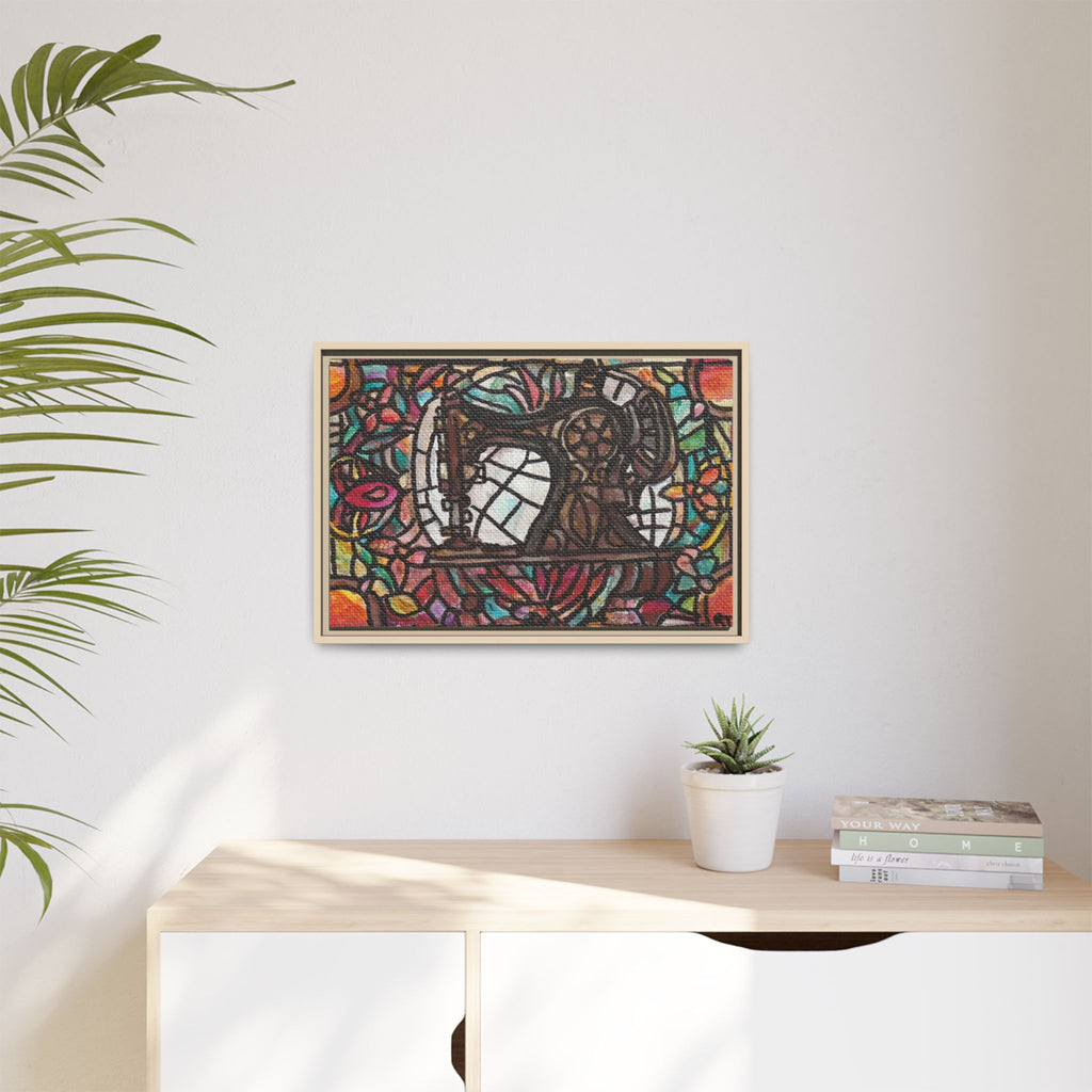 Framed Sewing Machine Stained-Glass Canvas Print of Original Great Grandma's Sewing Machine