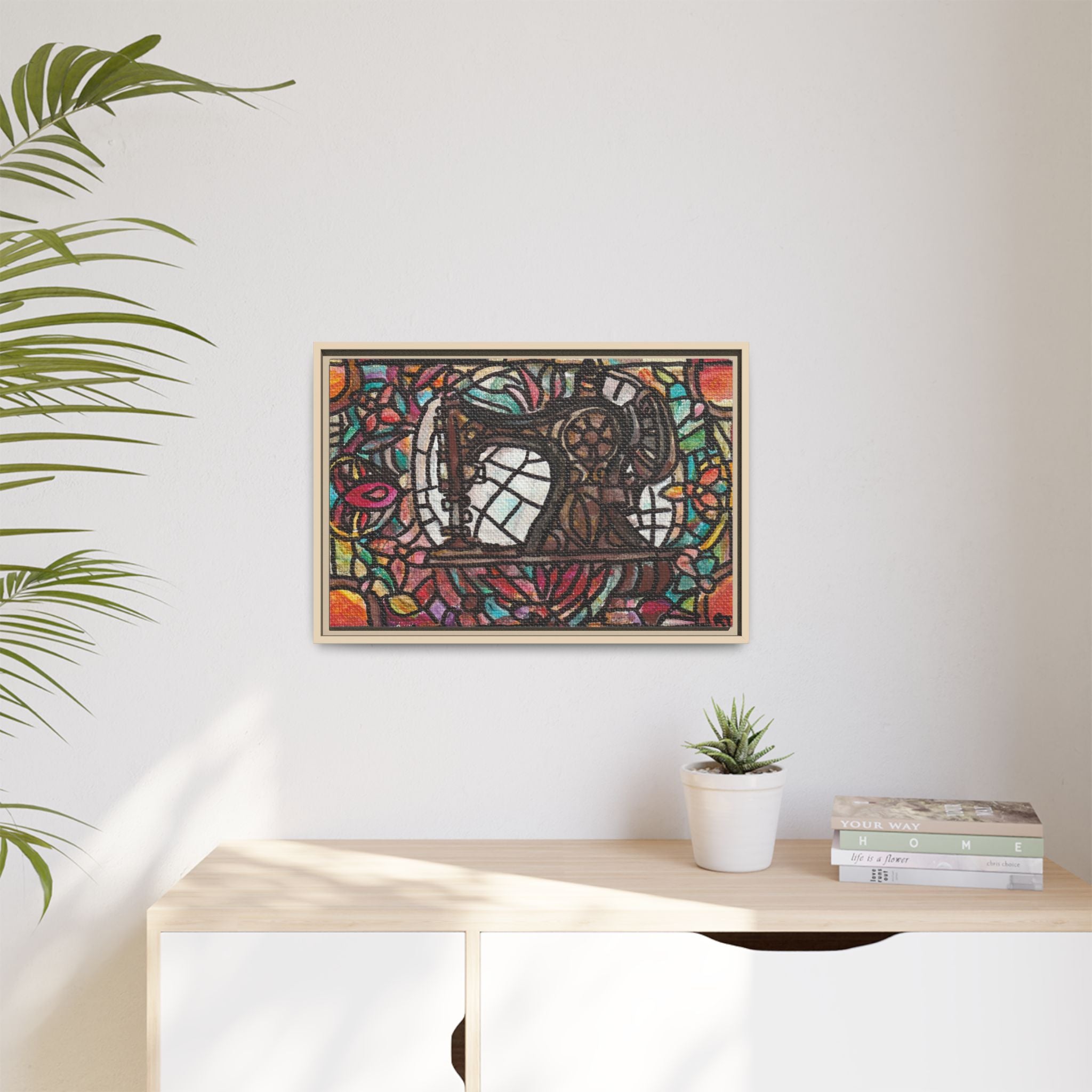 Framed Sewing Machine Stained-Glass Canvas Print of Original Great Grandma's Sewing Machine