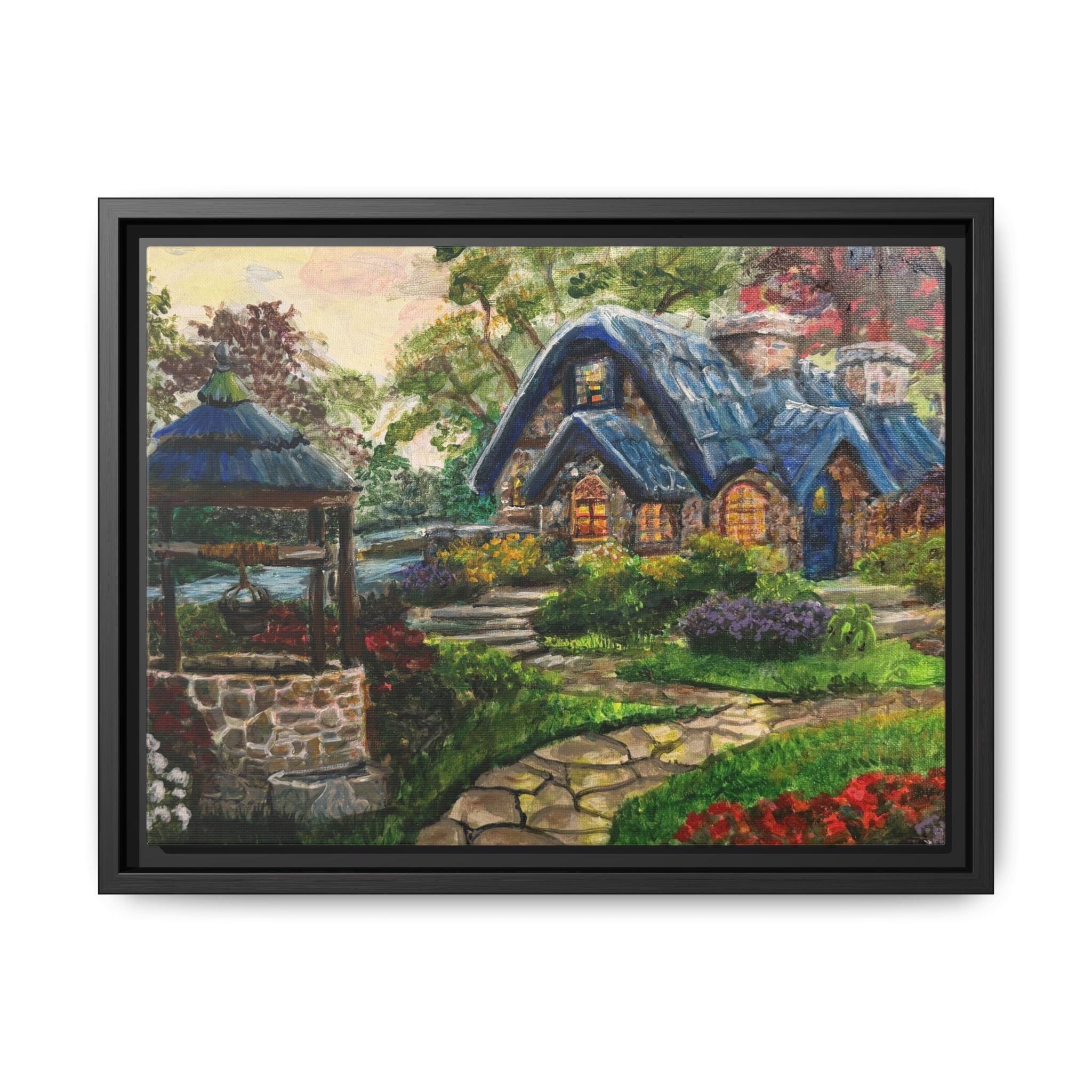 Framed Matte Canvas Cottage Well - Print of Original— Cozy Garden Pathway Print