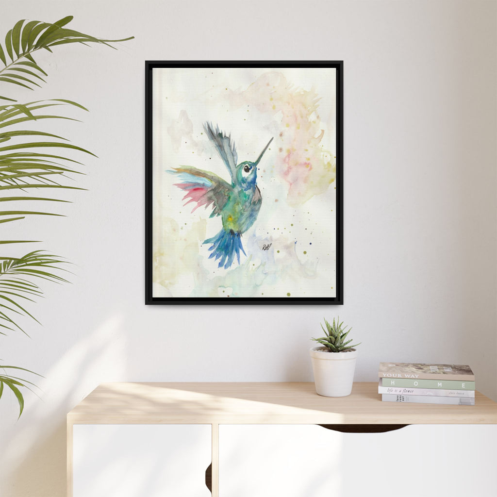 Higher Hummingbird Watercolor Framed Canvas Print of Original — Multicolor Matte Wall Art