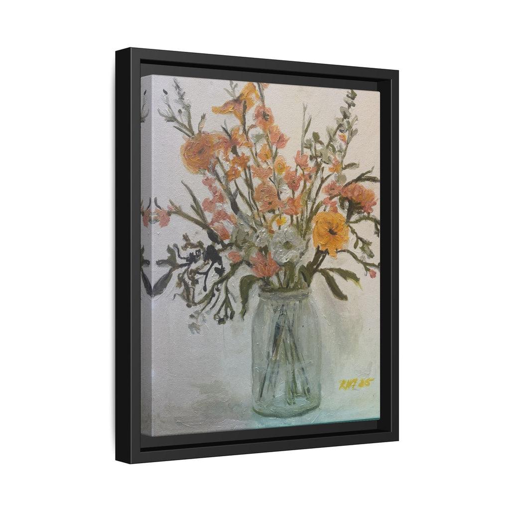 Framed Matte Canvas Art - Flower in Glass Jar Floral Painting Print of Original