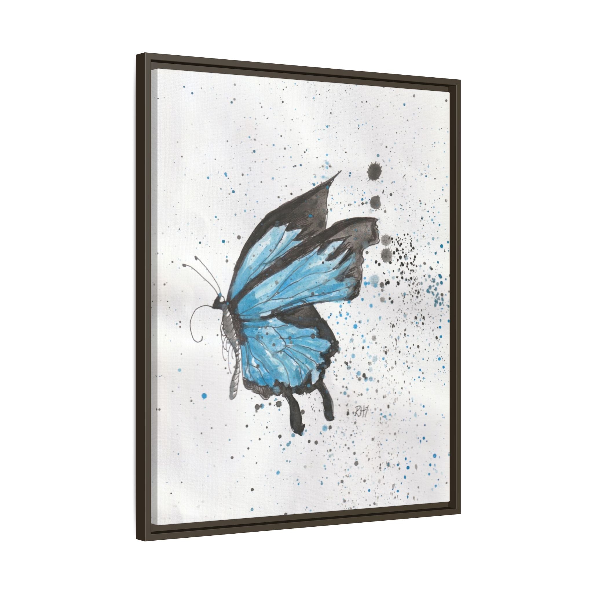 Blue Watercolor Butterfly Matte Canvas Print (Framed)