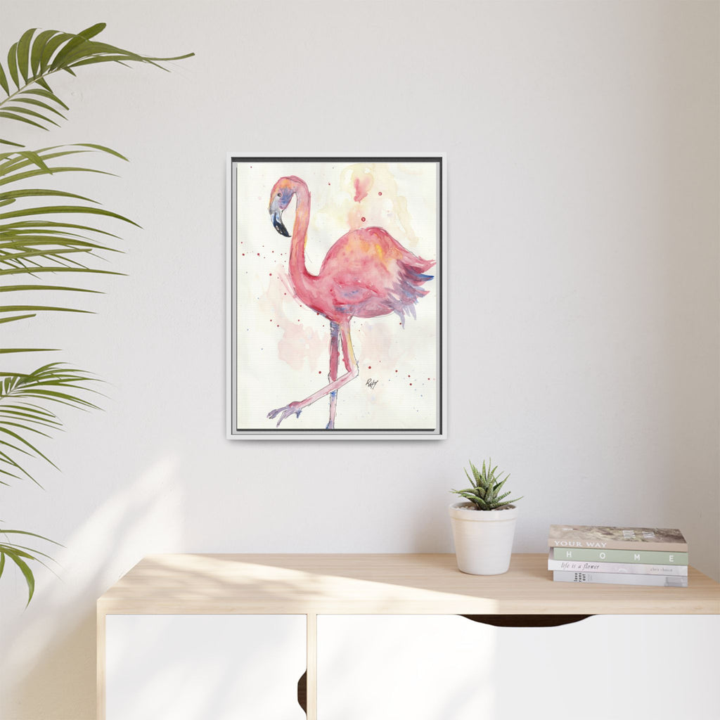 Watercolor Flamingo Dance Matte Canvas Framed Art Print of Original