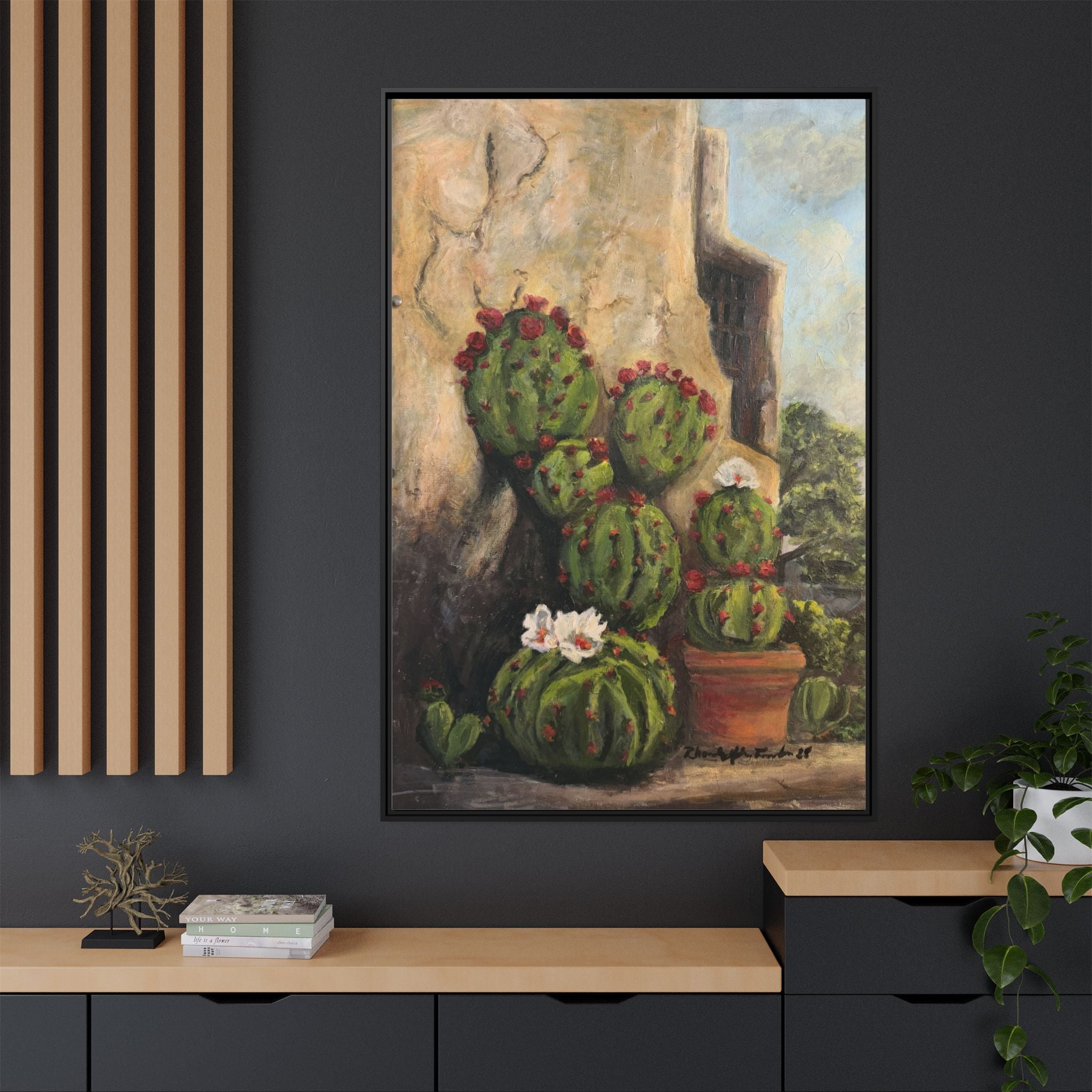 Matte Canvas Print of Original Desert Bloom, Framed (Multi-color)