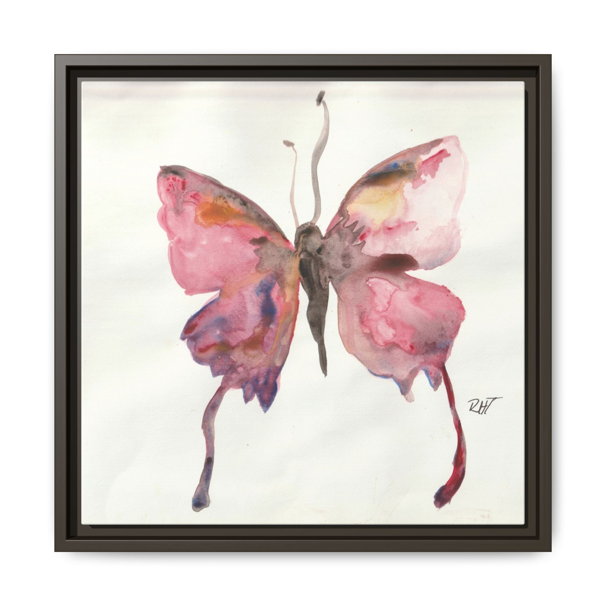 Framed Watercolor Float Like a Butterfly Canvas Print of Original— Pink Floral Wall Art