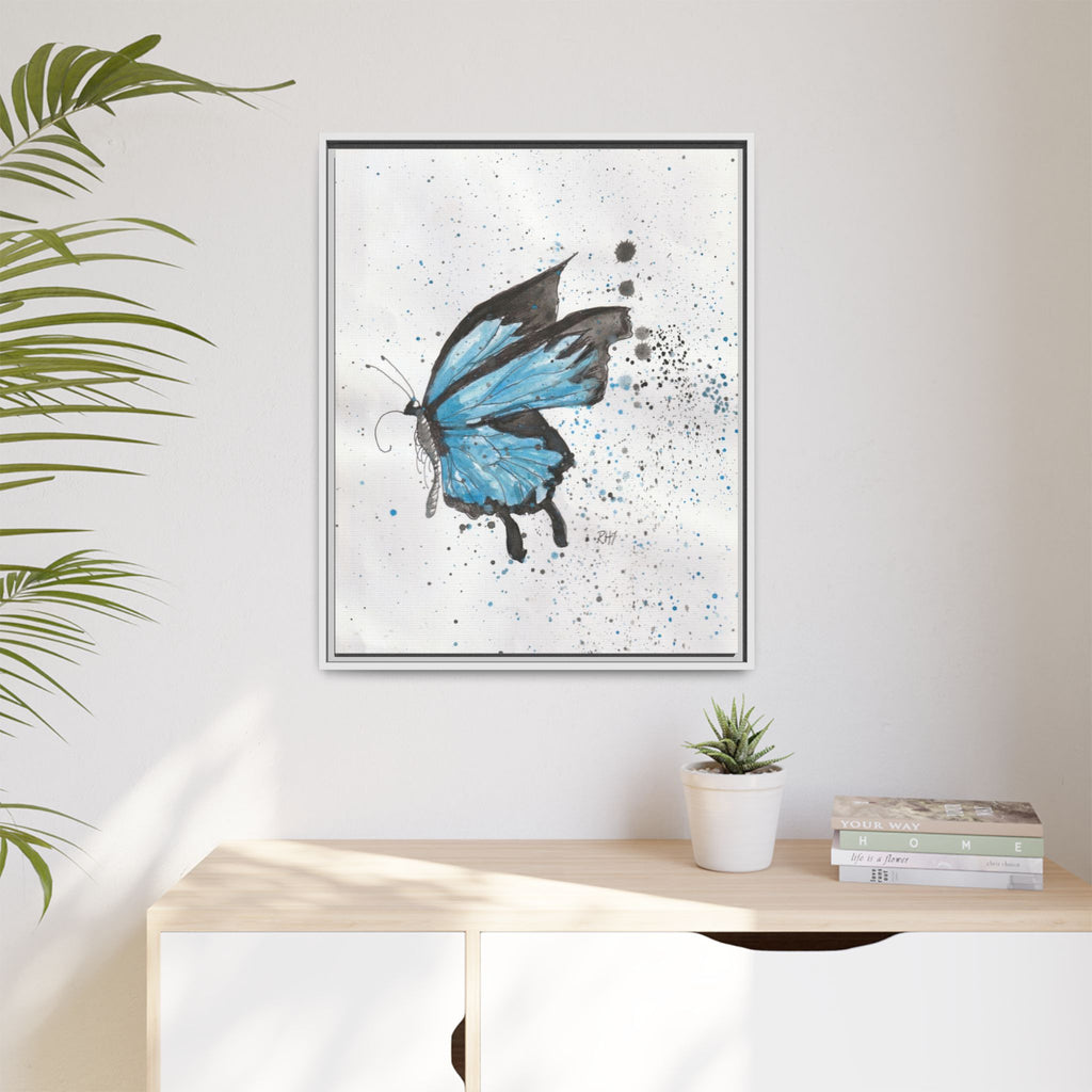 Blue Watercolor Butterfly Matte Canvas Print (Framed)
