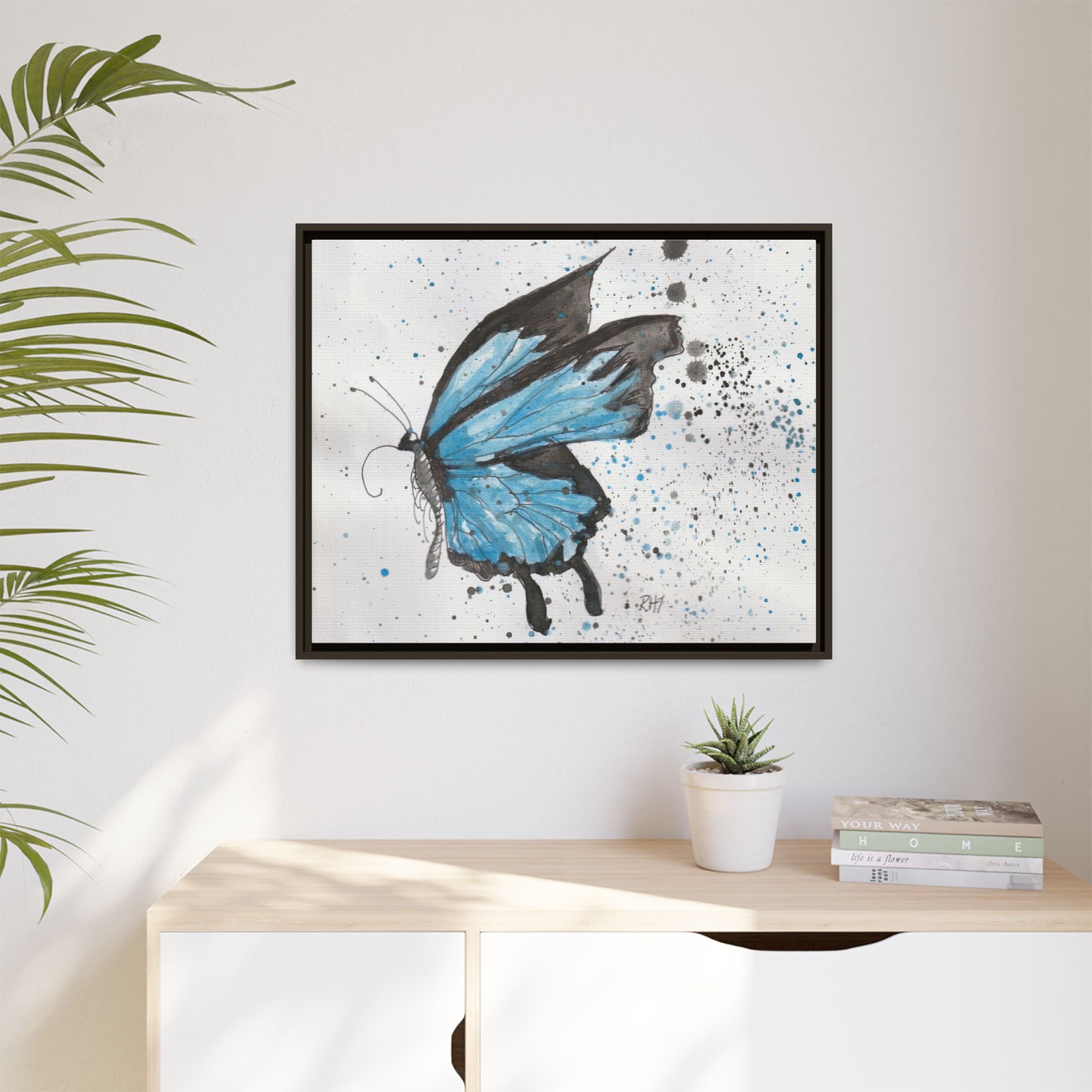Blue Watercolor Butterfly Matte Canvas Print (Framed)