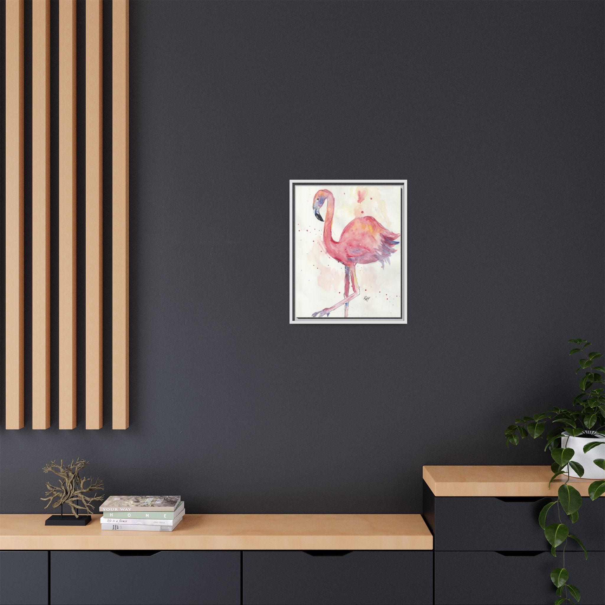 Watercolor Flamingo Dance Matte Canvas Framed Art Print of Original