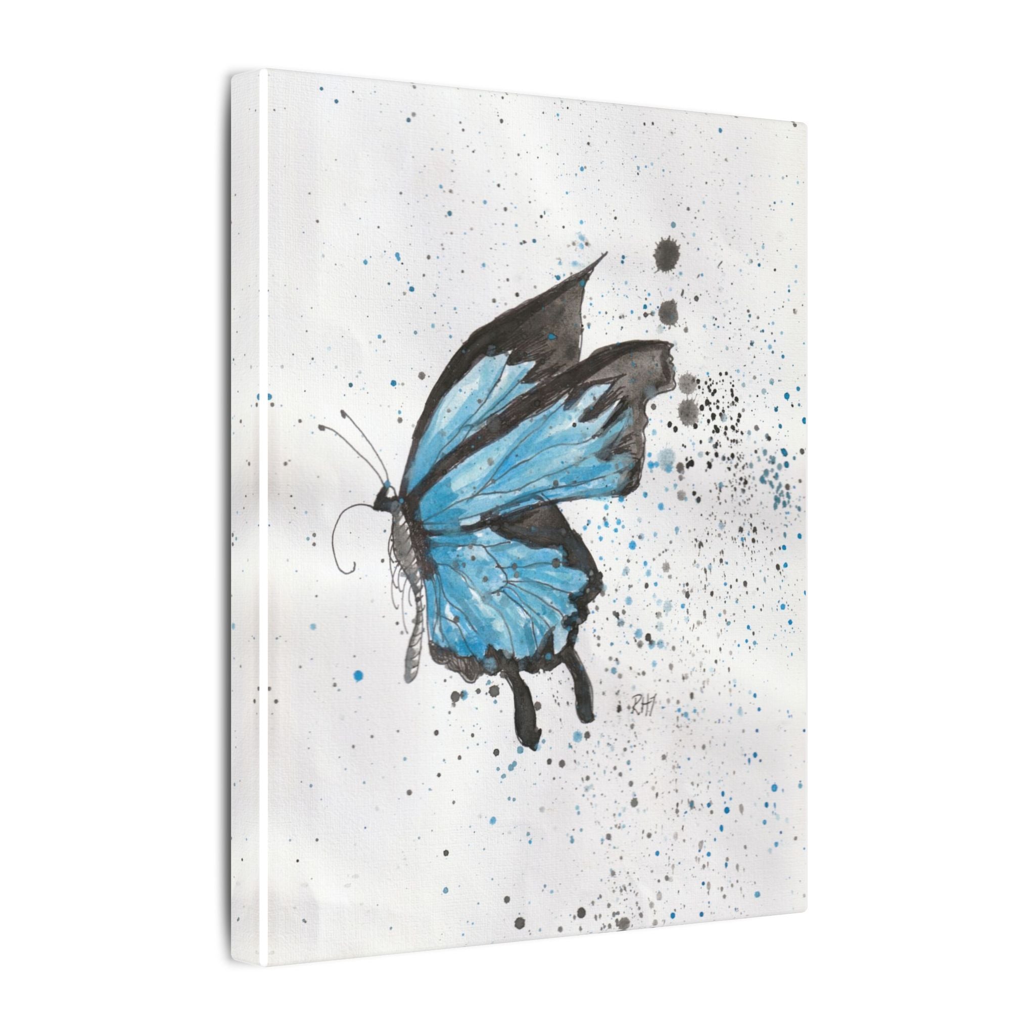 Blue Watercolor Butterfly Canvas Print — Stretched Matte Wall Art