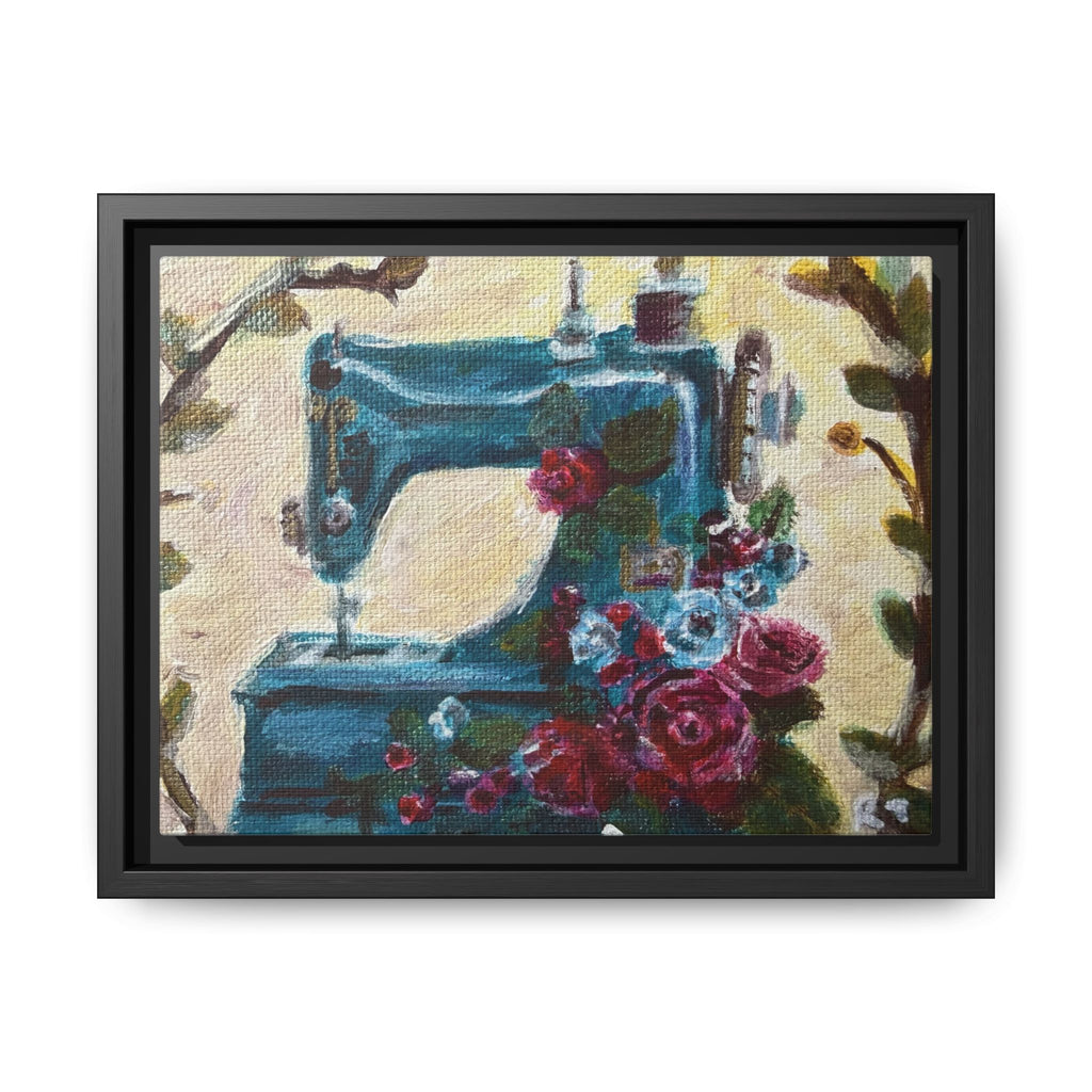 Framed Canvas Wall Art — Vintage Sewing Machine with Roses - Framed Print of the Original Grandma's Sewing Machine