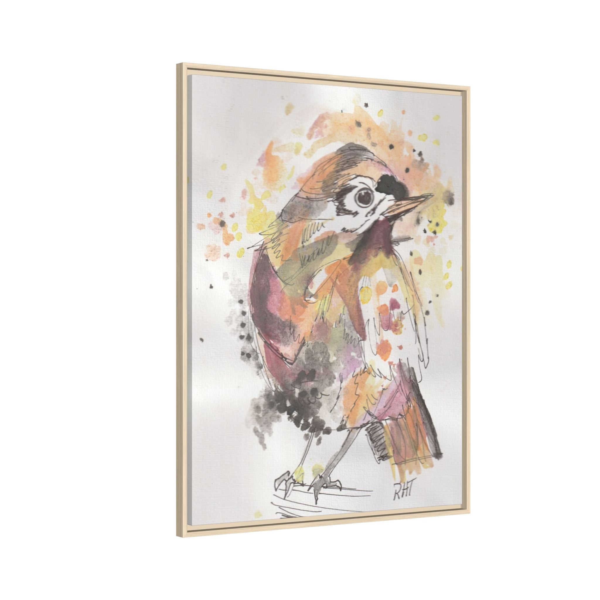 Carolina Wren Watercolor Songbird Framed Art Print of Original — Matte Canvas Wall Decor