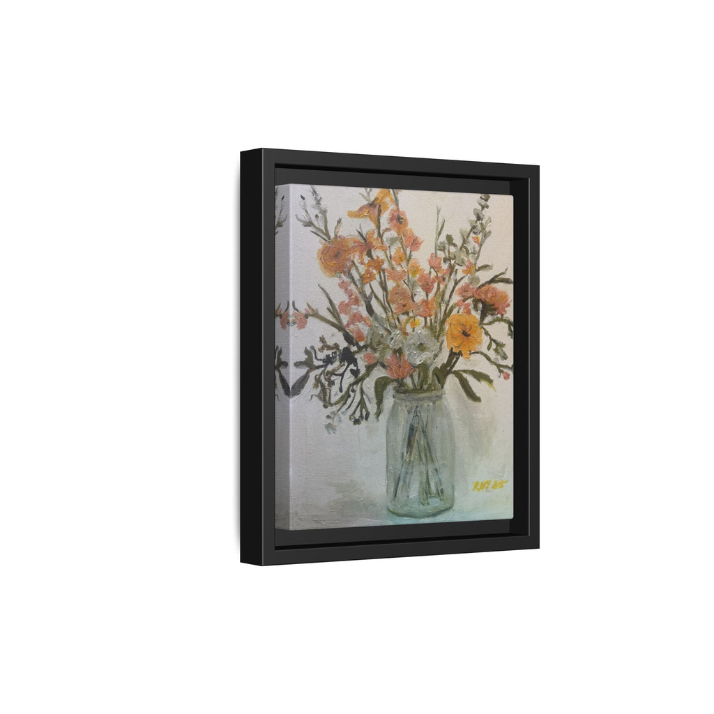 Framed Matte Canvas Art - Flower in Glass Jar Floral Painting Print of Original