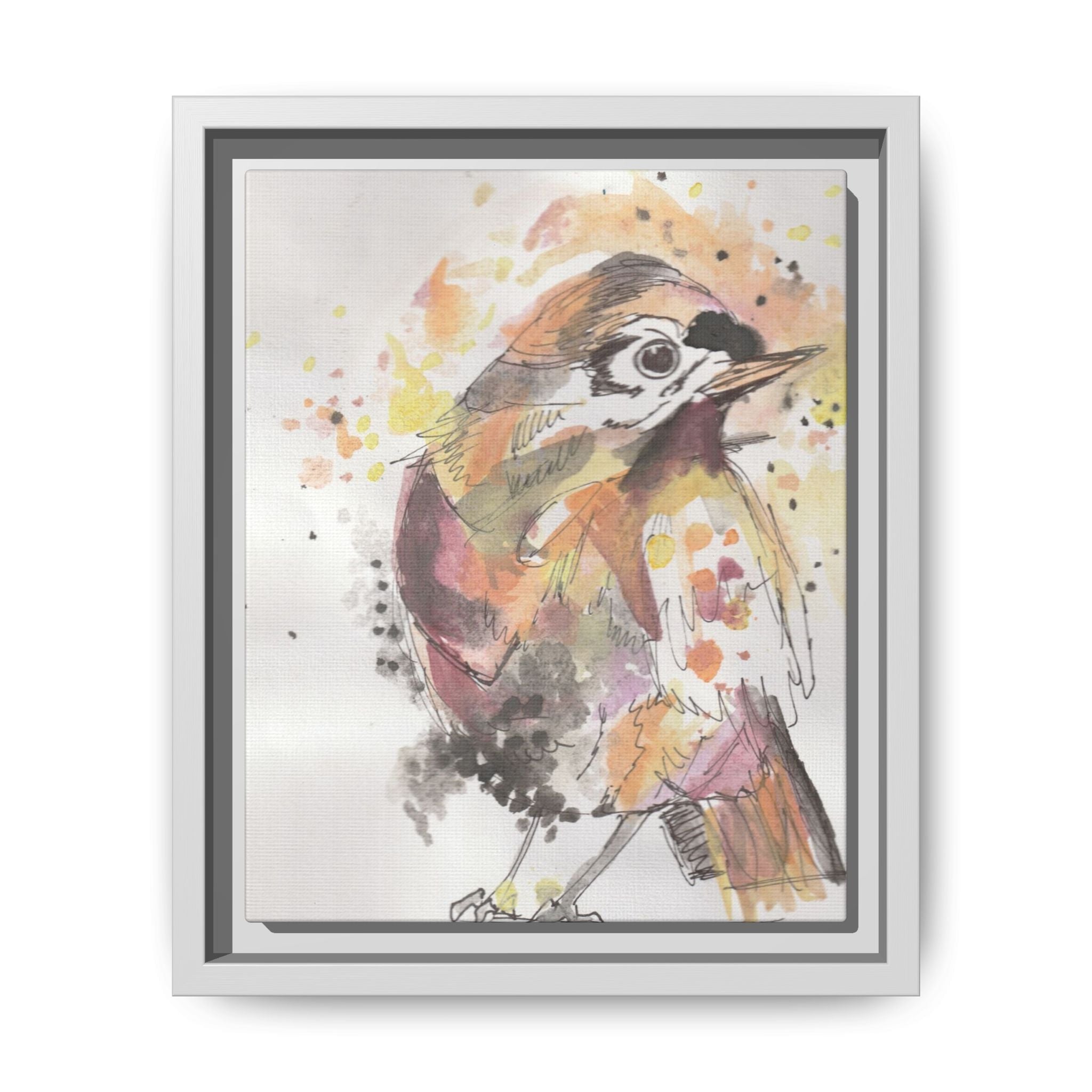 Carolina Wren Watercolor Songbird Framed Art Print of Original — Matte Canvas Wall Decor