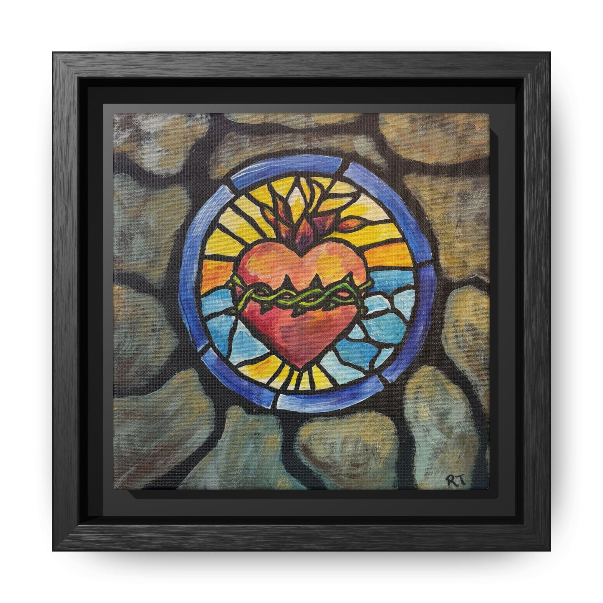 Sacred Heart Stained Glass Print — Framed Matte Canvas