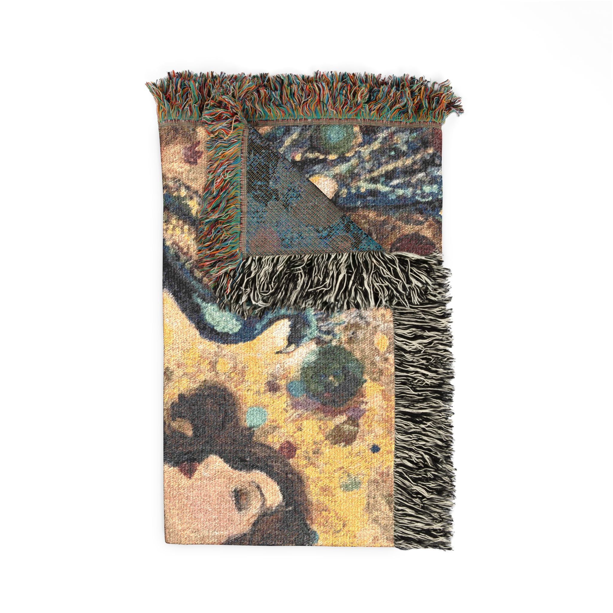 Gustav Klimt-Inspired Tapestry Throw Blanket — Art Nouveau Woman & Peacock Woven Blanket
