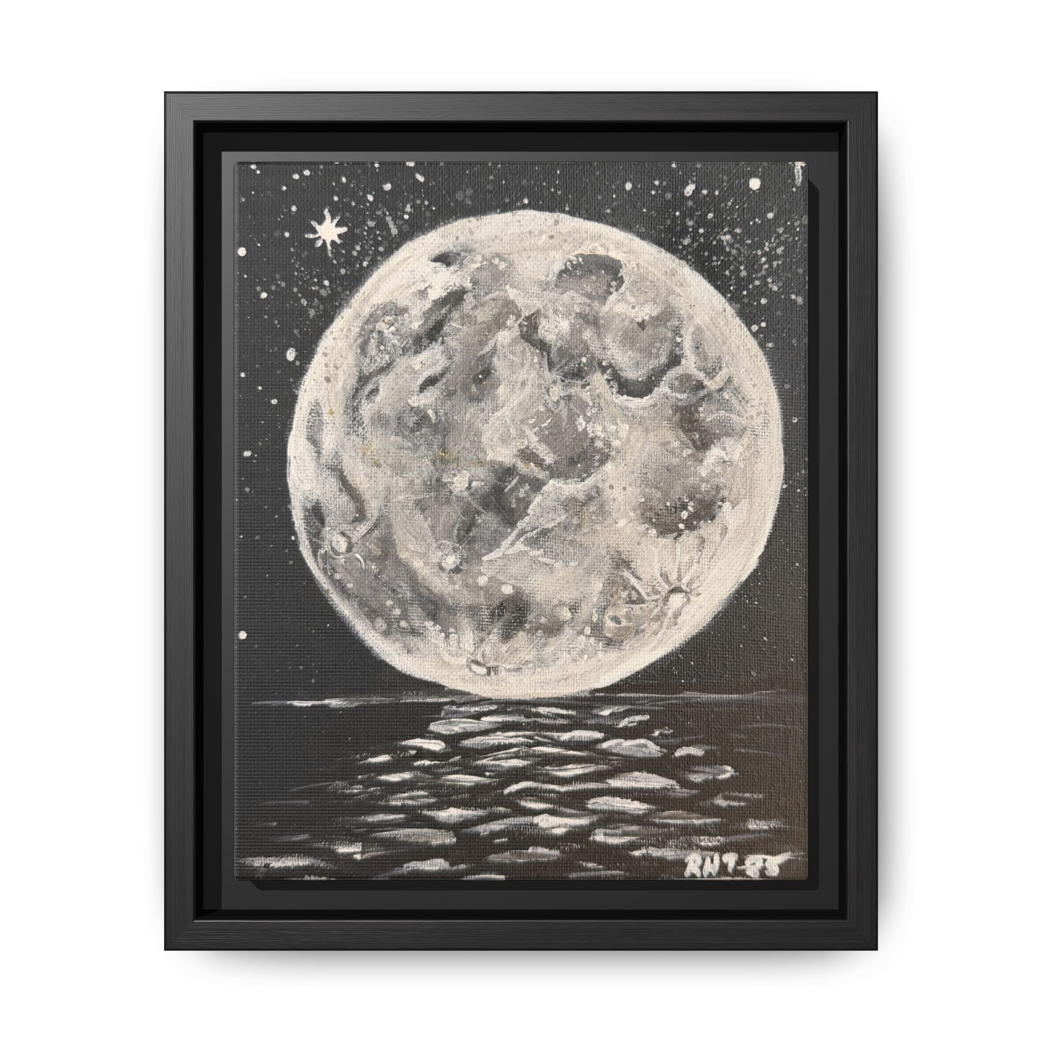 Framed Moon Canvas Print of Original Night Moon— Vintage Lunar Wall Art