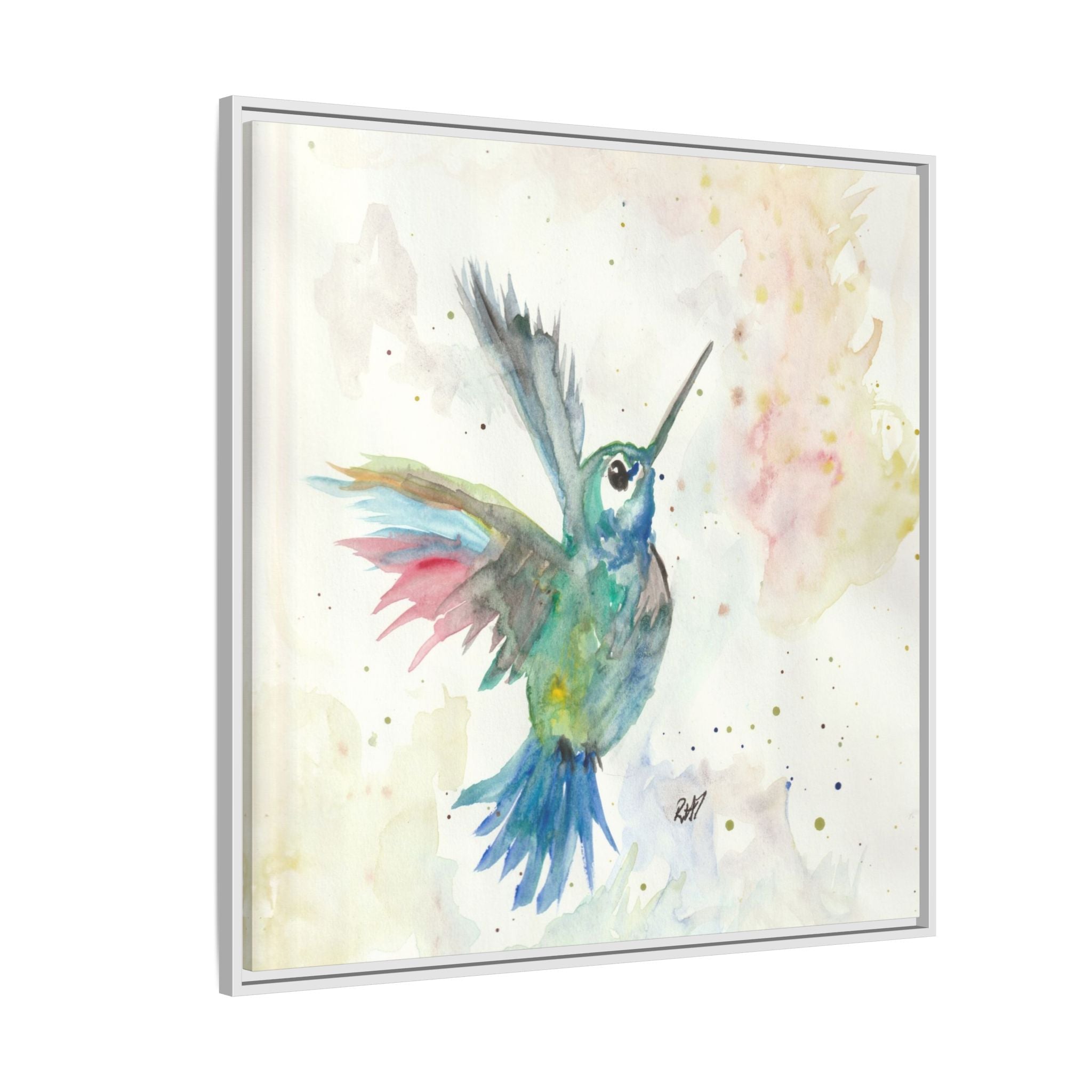 Higher Hummingbird Watercolor Framed Canvas Print of Original — Multicolor Matte Wall Art