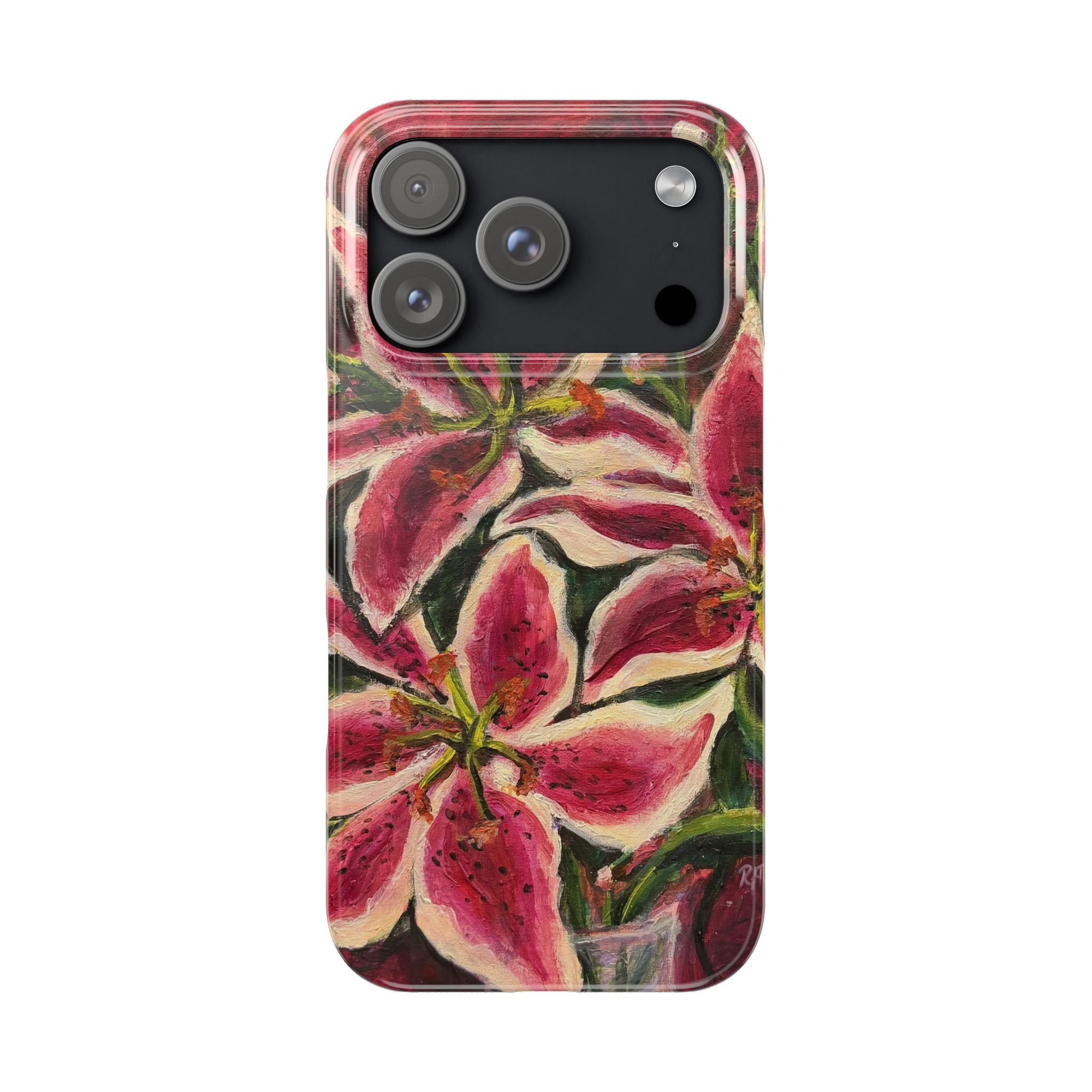 Slim Phone Case — Hand-Painted Pink Lily Floral Design