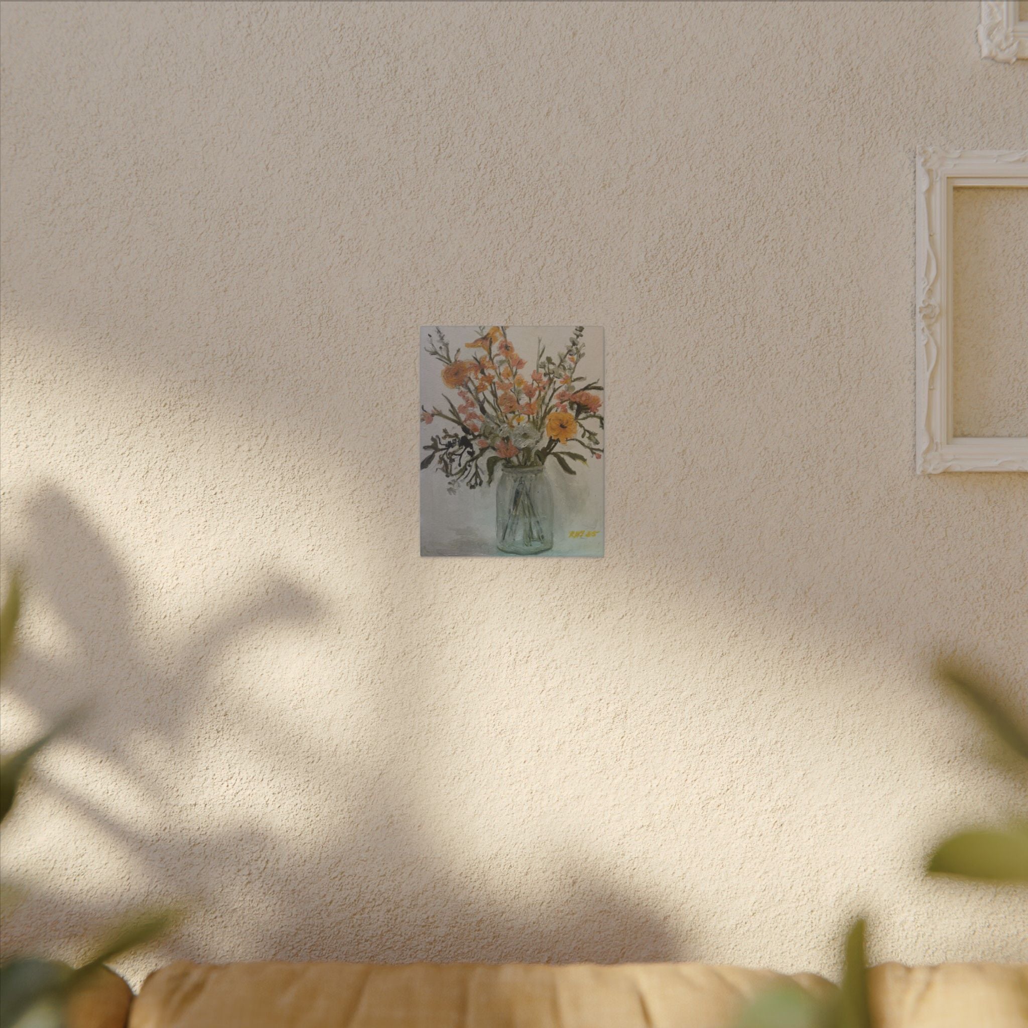 Flowers in Glass Jar Matte Canvas Print of Original— Rustic Cottage Wall Art