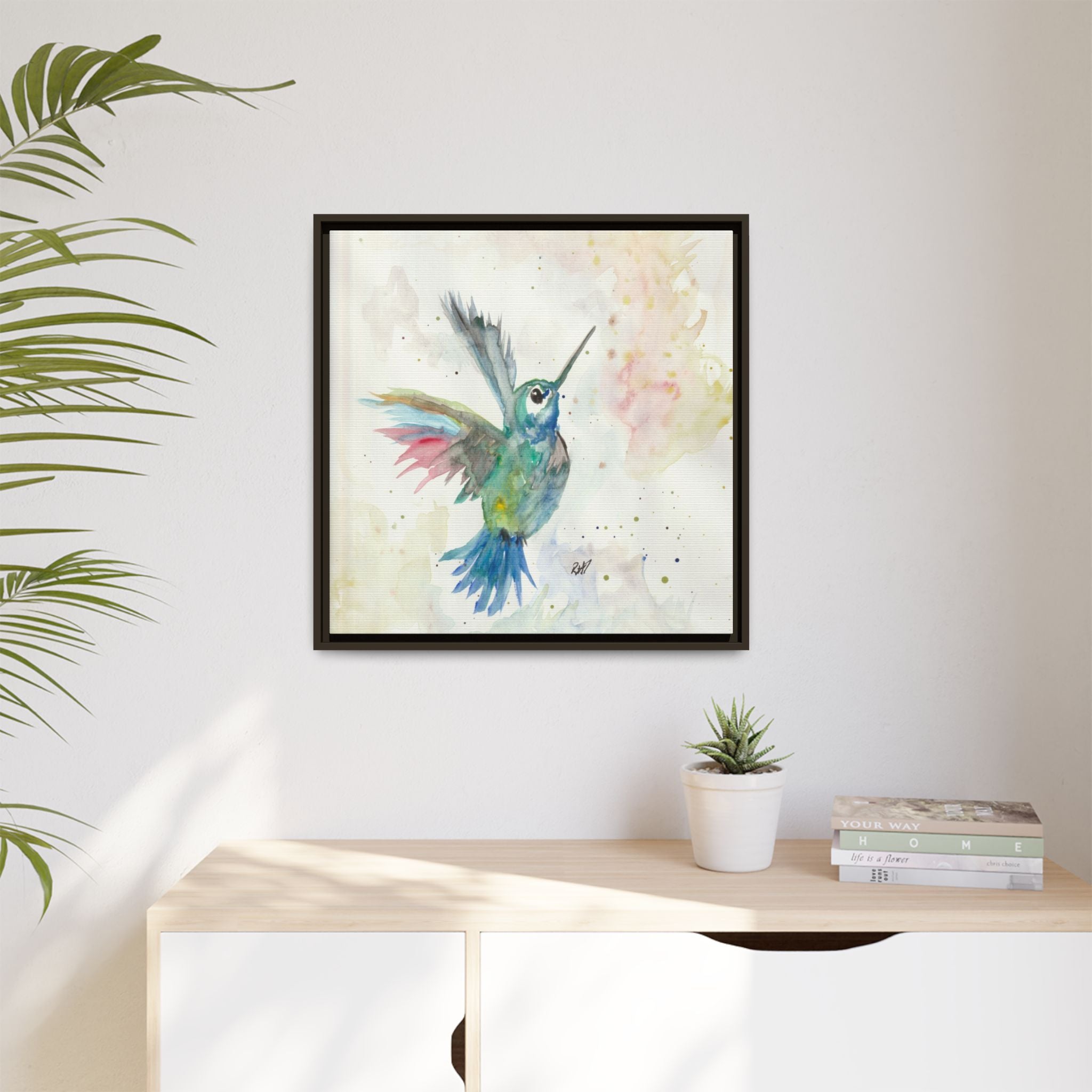 Higher Hummingbird Watercolor Framed Canvas Print of Original — Multicolor Matte Wall Art