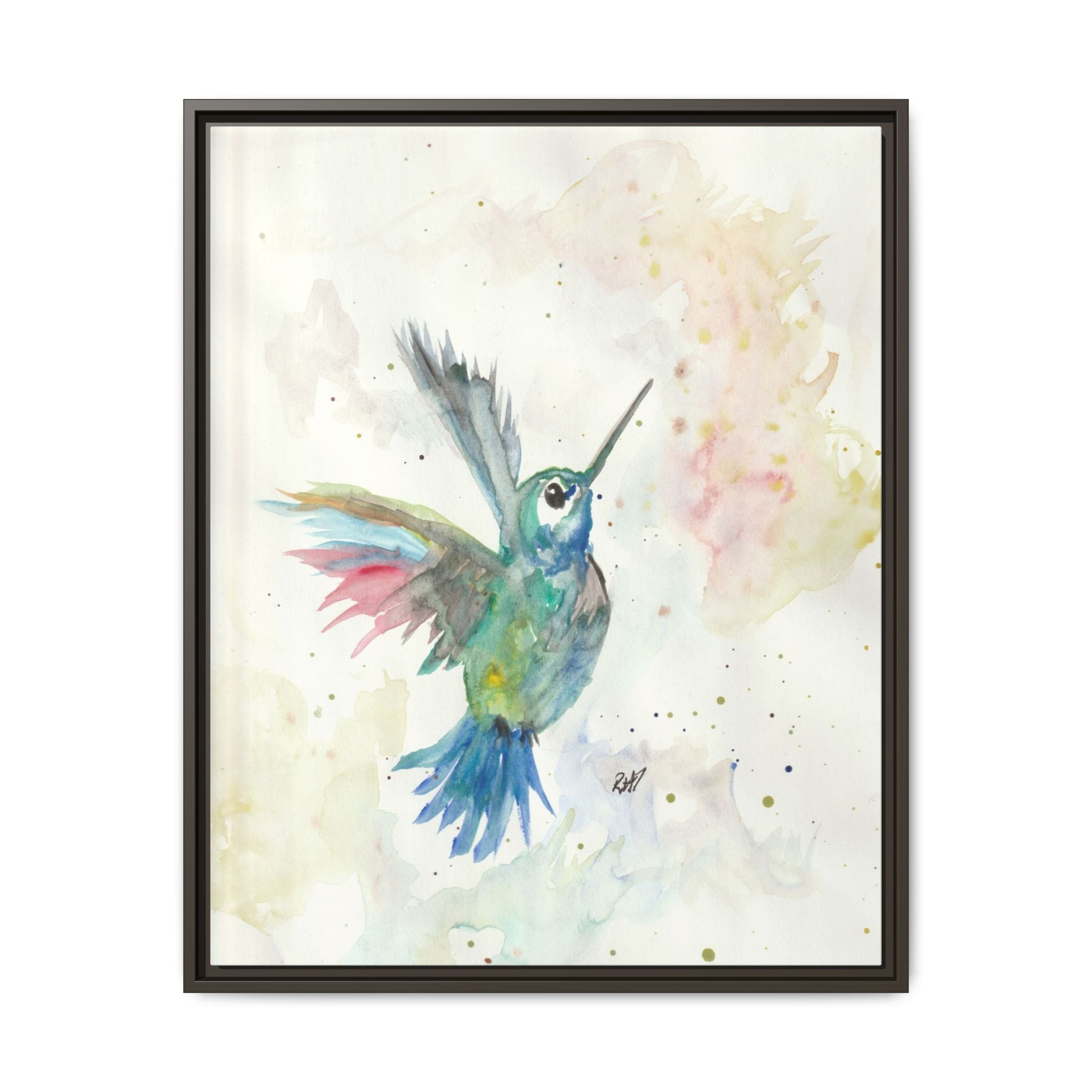 Higher Hummingbird Watercolor Framed Canvas Print of Original — Multicolor Matte Wall Art