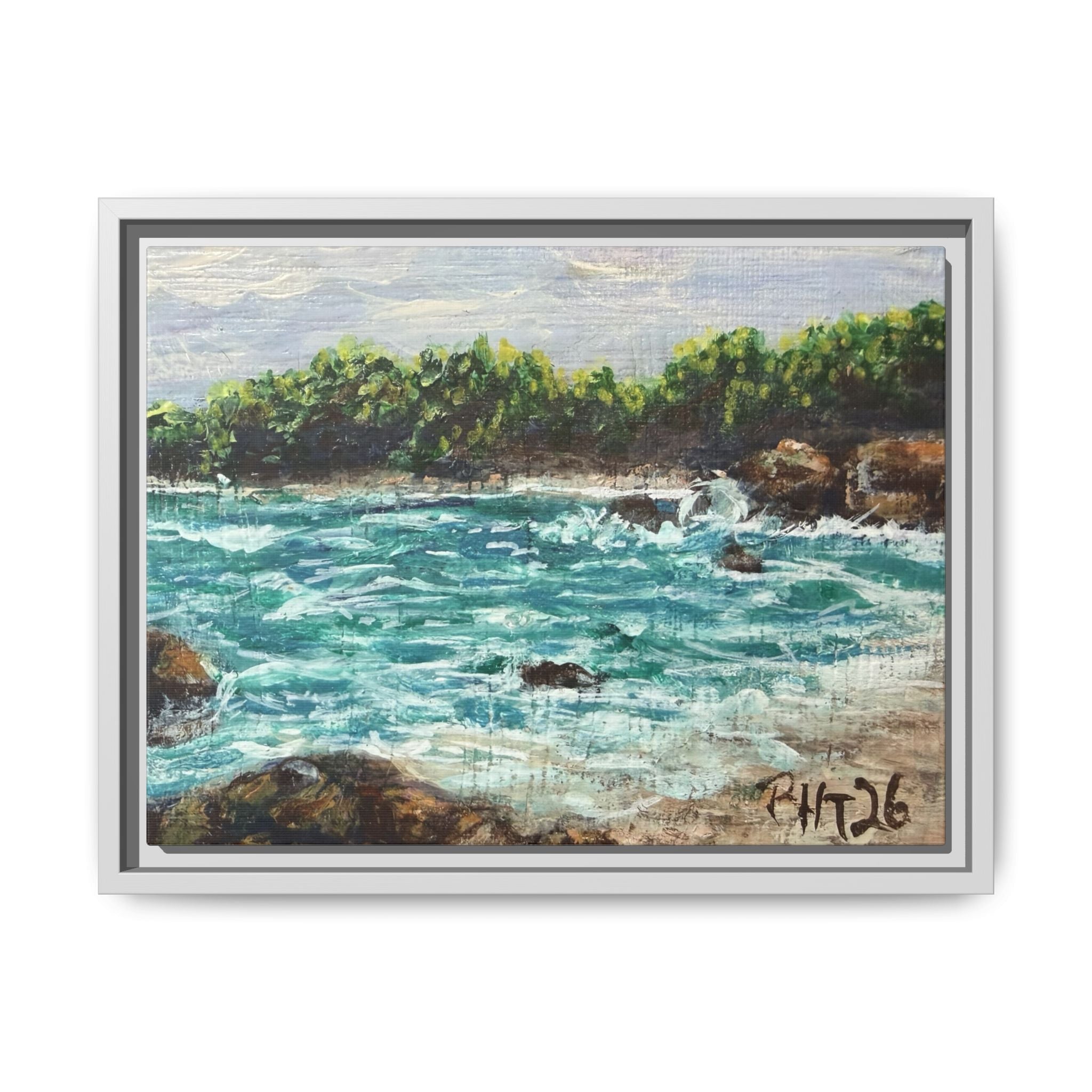 Framed Matte Canvas Print — Down By The Bay Print of Original - Turquoise Ocean Seascape Painting