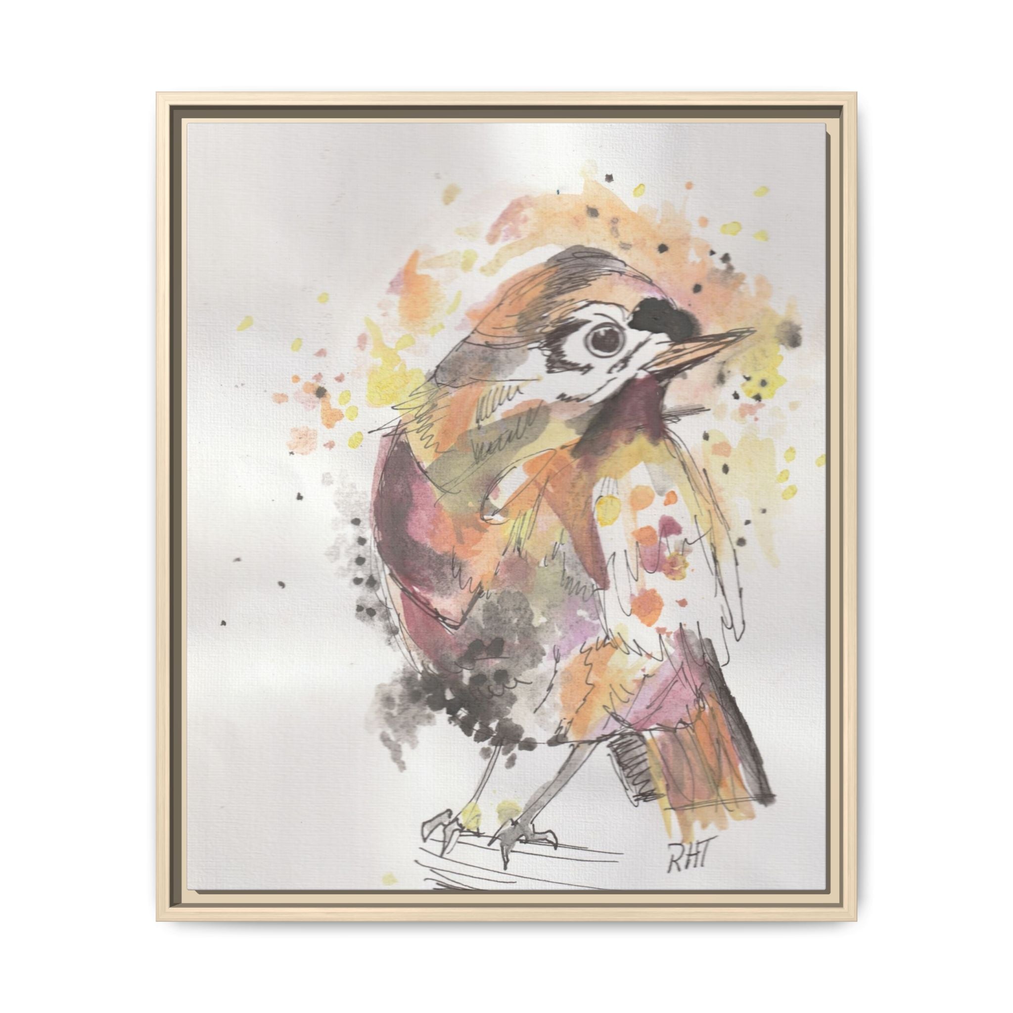 Carolina Wren Watercolor Songbird Framed Art Print of Original — Matte Canvas Wall Decor