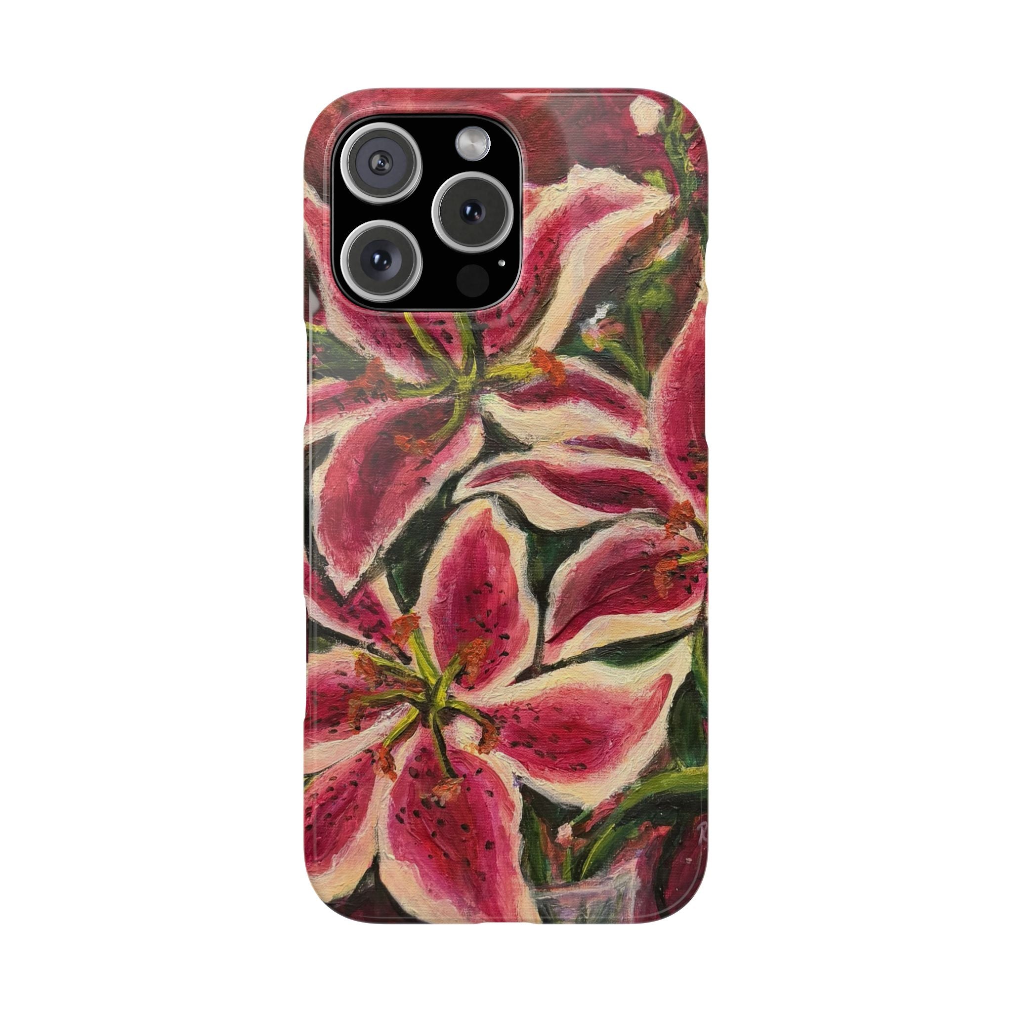 Slim Phone Case — Hand-Painted Pink Lily Floral Design