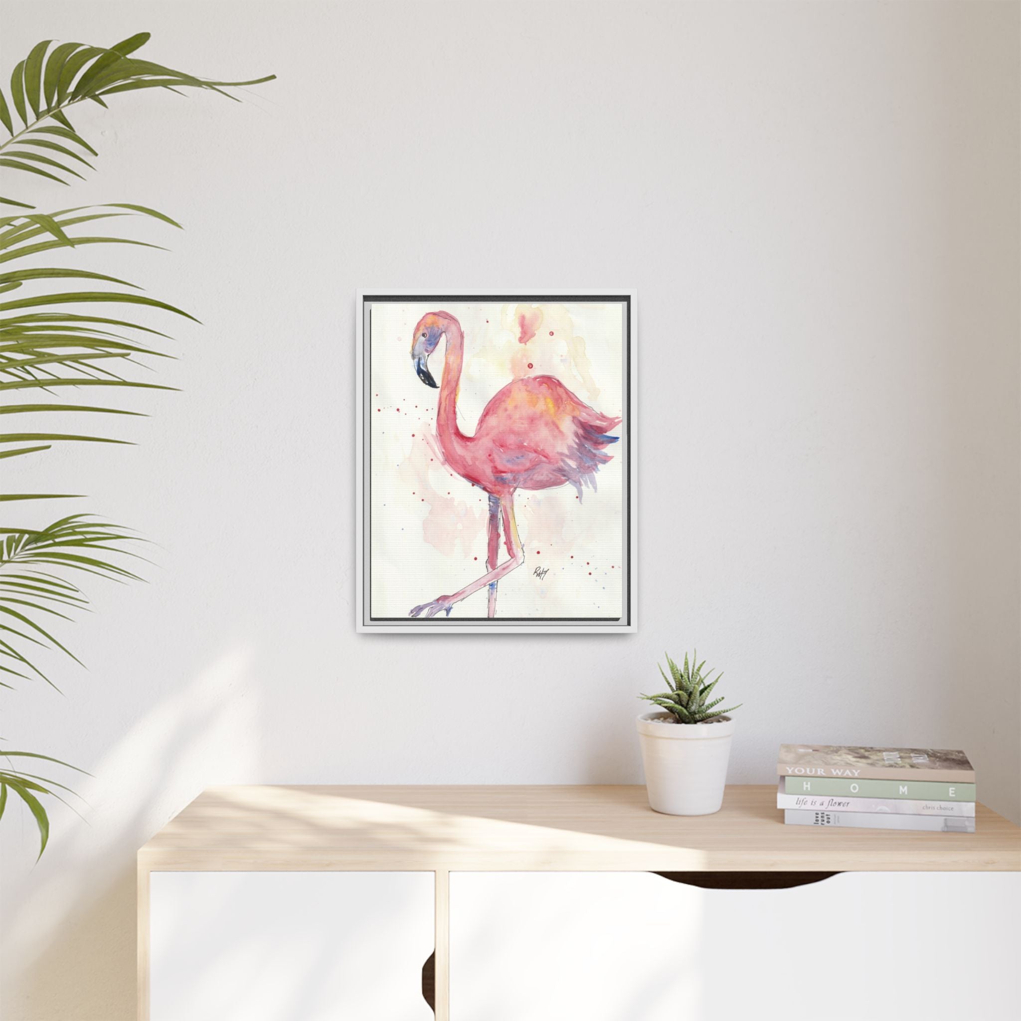 Watercolor Flamingo Dance Matte Canvas Framed Art Print of Original