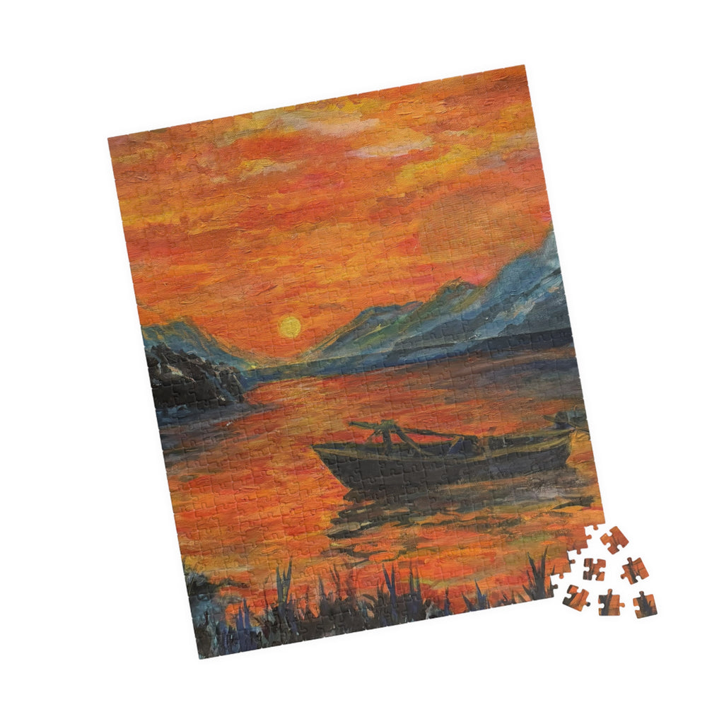 Sunset Lake Puzzle — Scenic Boat Sunset Jigsaw (110/252/520/1014 pcs)