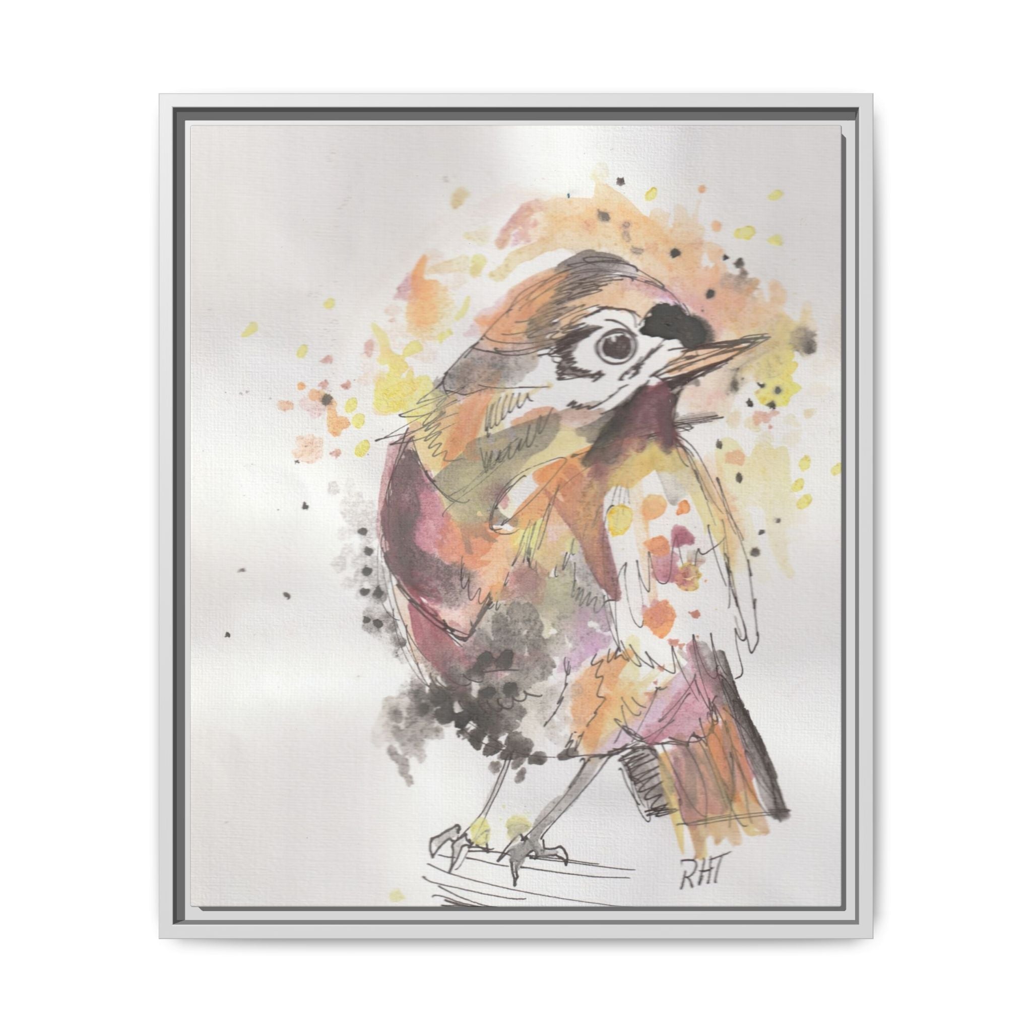 Carolina Wren Watercolor Songbird Framed Art Print of Original — Matte Canvas Wall Decor