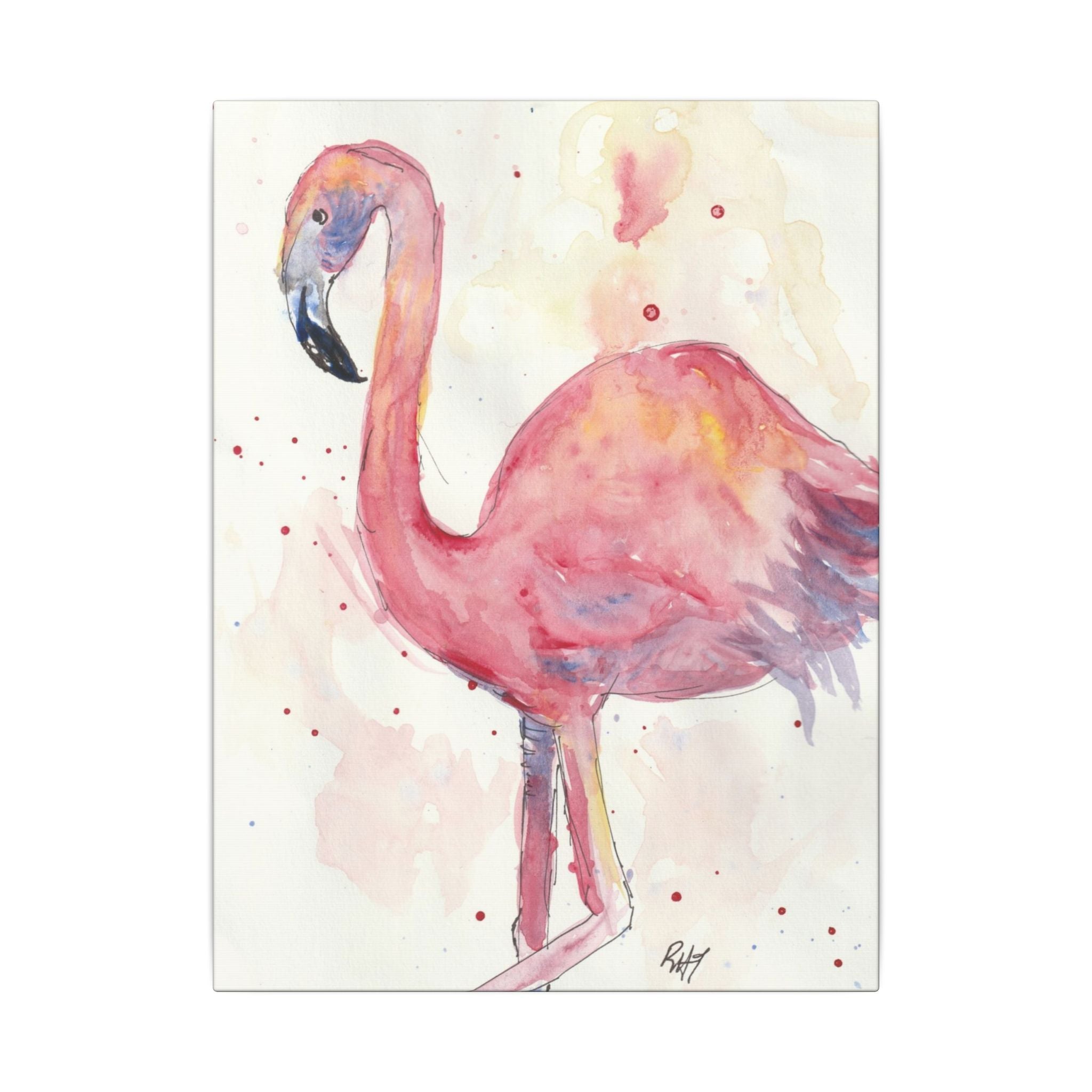 Watercolor Flamingo Dance Canvas Art Print of Original - Stretched Matte Wall Decor
