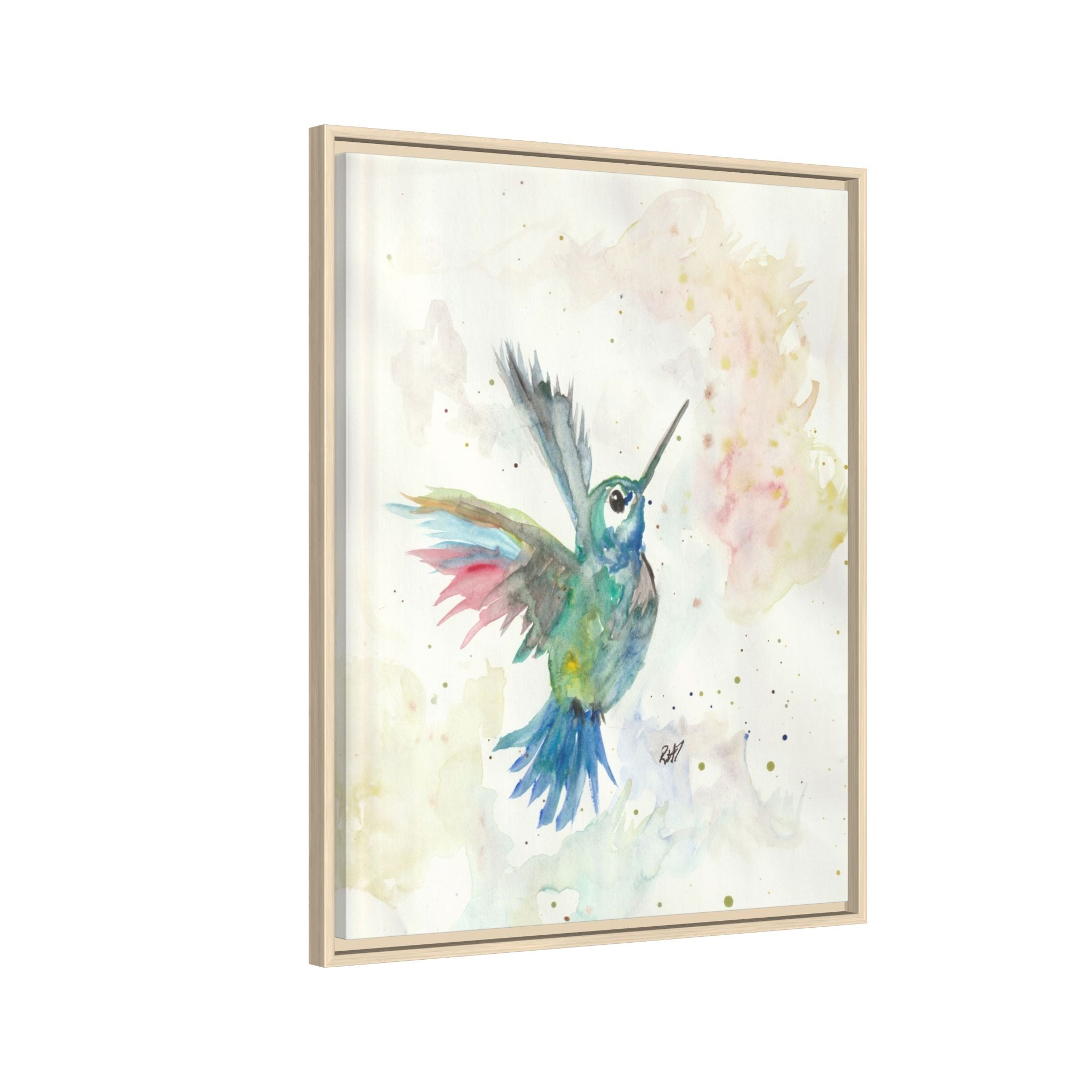 Higher Hummingbird Watercolor Framed Canvas Print of Original — Multicolor Matte Wall Art