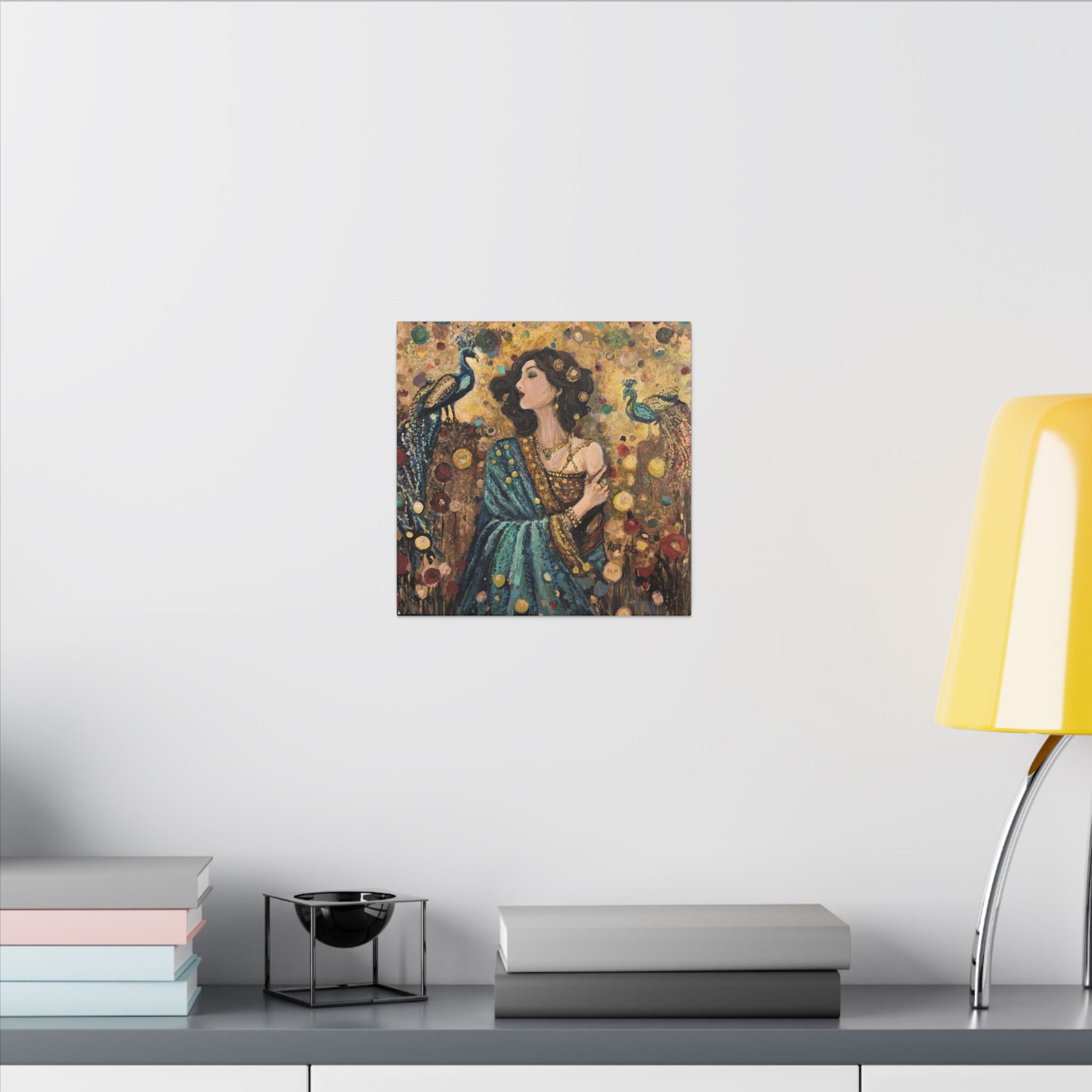 Gilded Peacock Muse Matte Canvas Wall Art  Print of Original— Stretched Decorative Painting