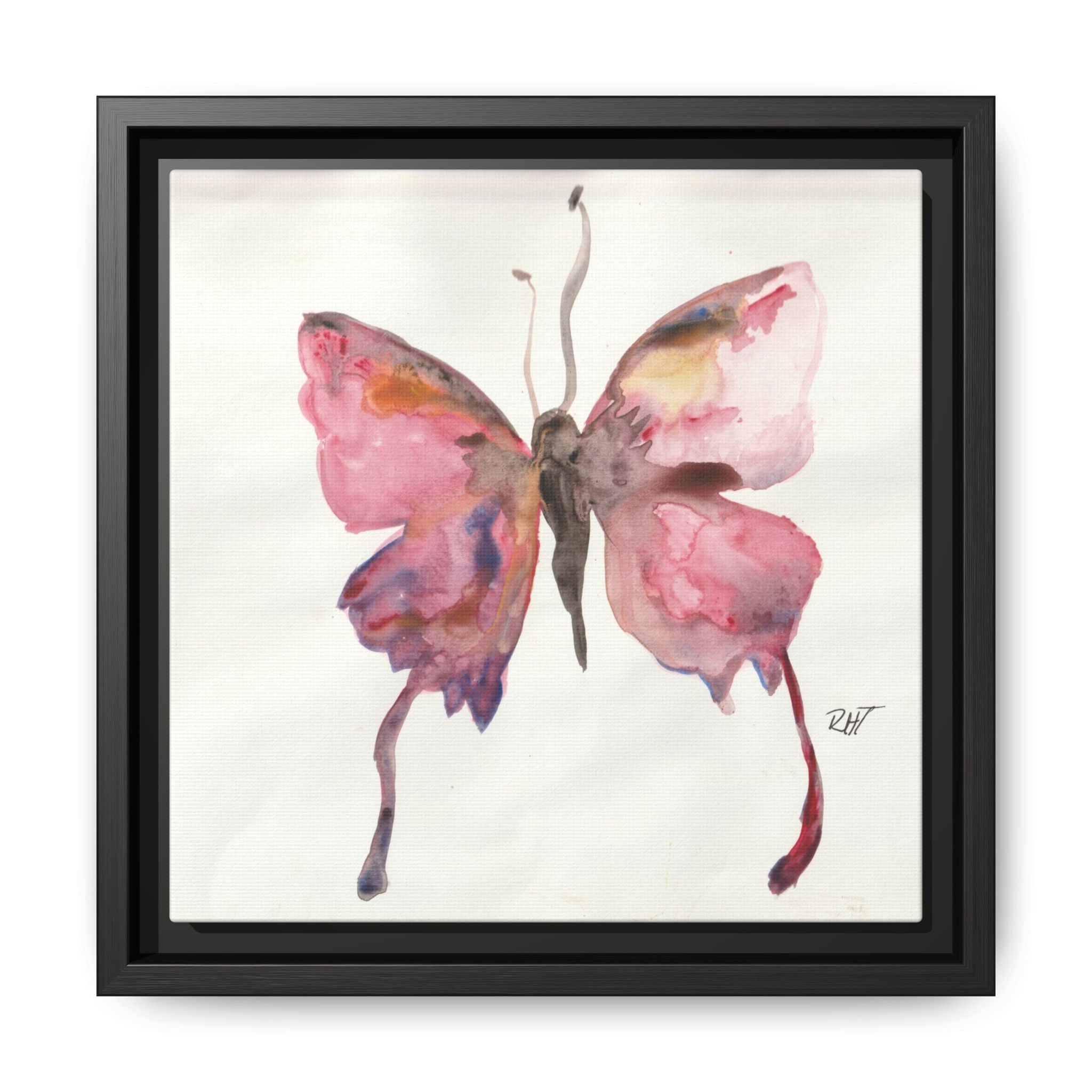 Framed Watercolor Float Like a Butterfly Canvas Print of Original— Pink Floral Wall Art