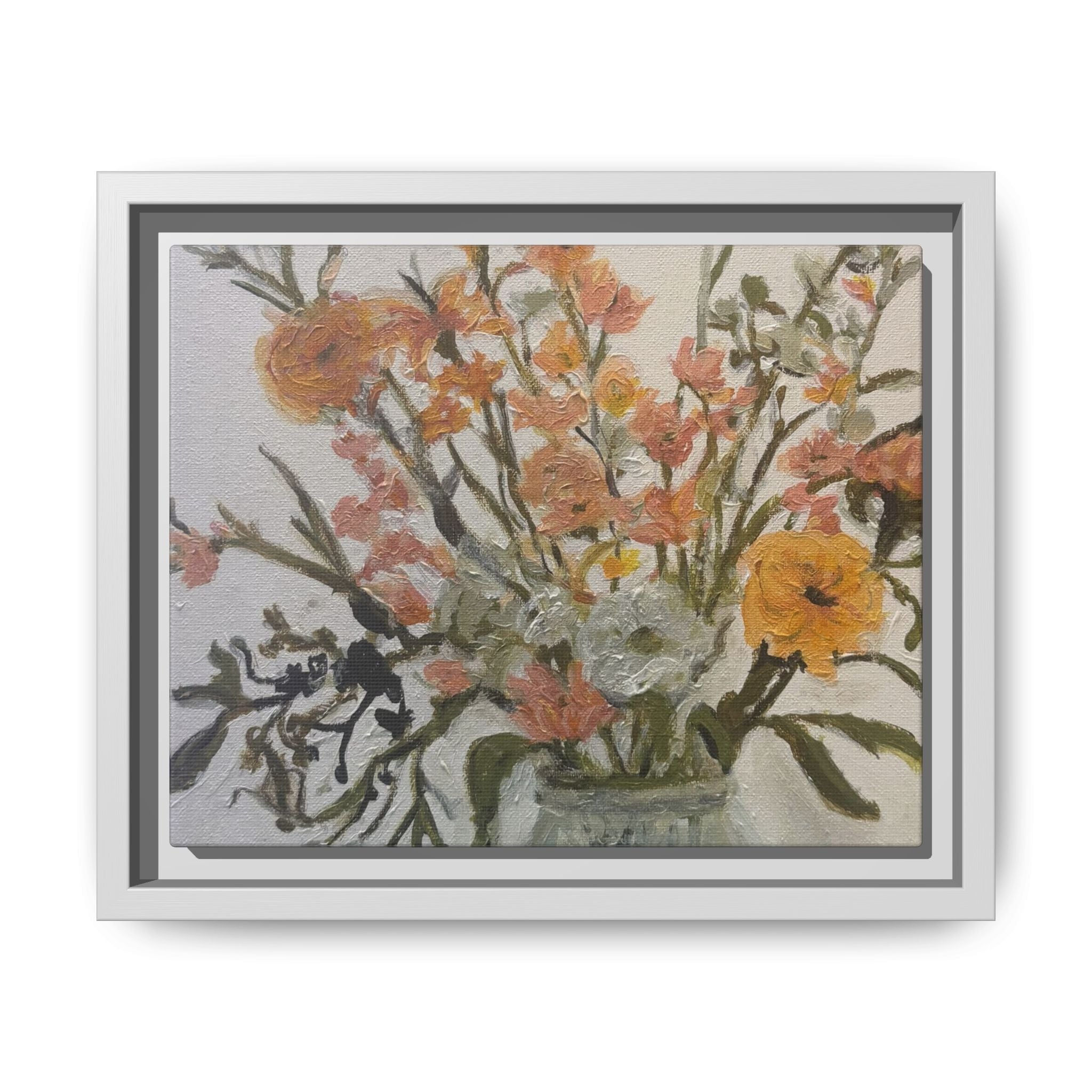 Framed Matte Canvas Art - Flower in Glass Jar Floral Painting Print of Original